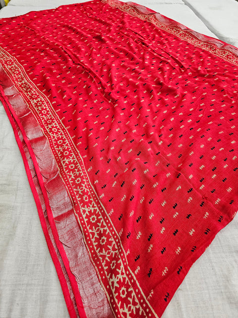 603001 Pure Linen Cotton Handblocked Printed Saree