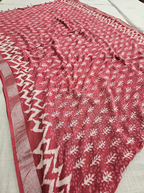 603009 Pure Linen Cotton Handblocked Printed Saree