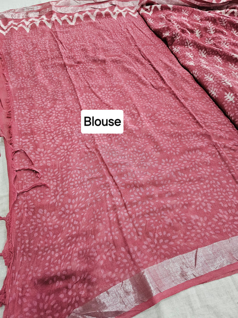 603009 Pure Linen Cotton Handblocked Printed Saree