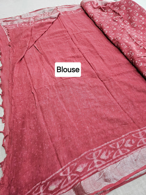 603004 Pure Linen Cotton Handblocked Printed Saree