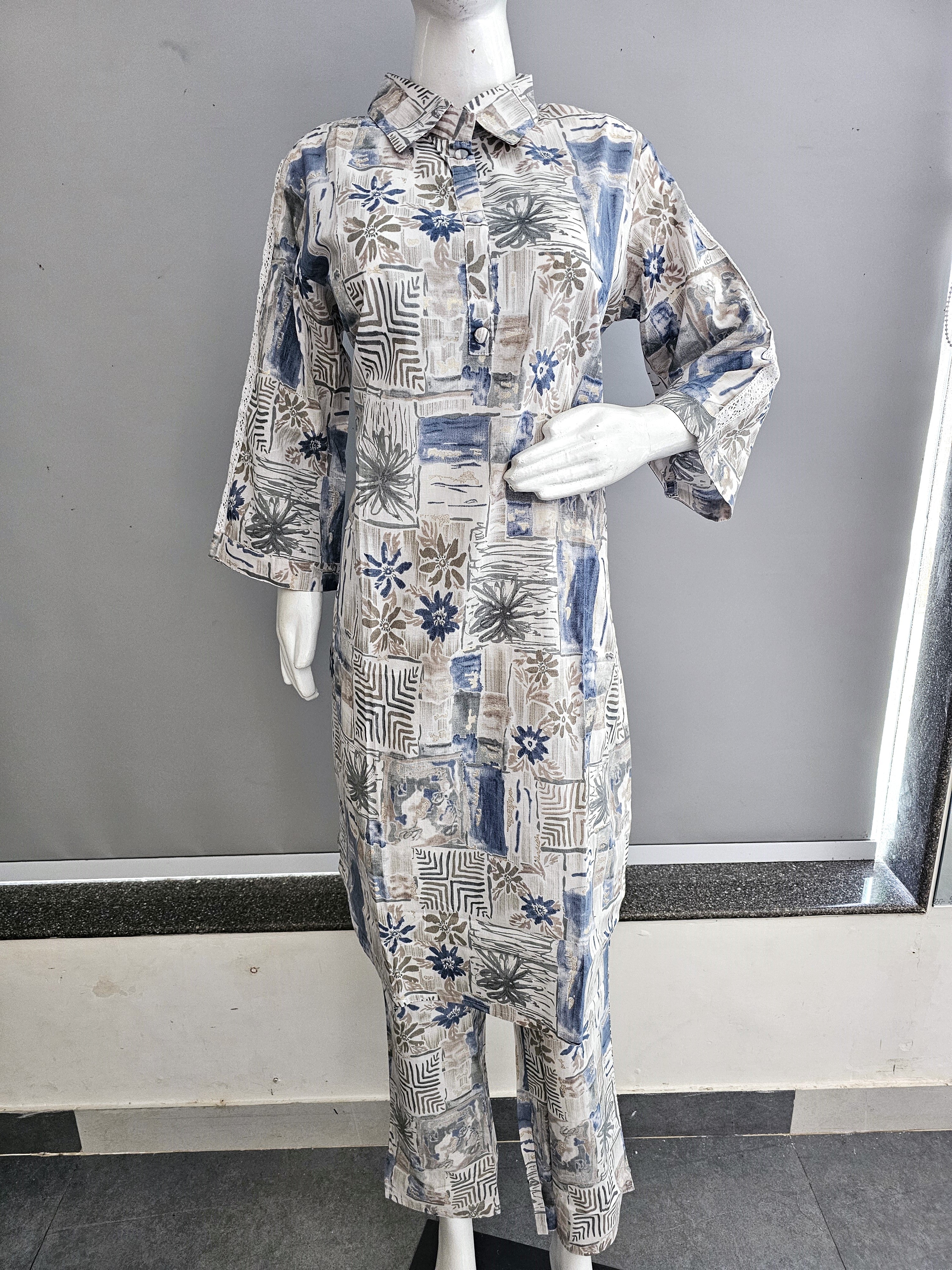 614006 Pure Malmal Cotton Hand Painted Coord Set