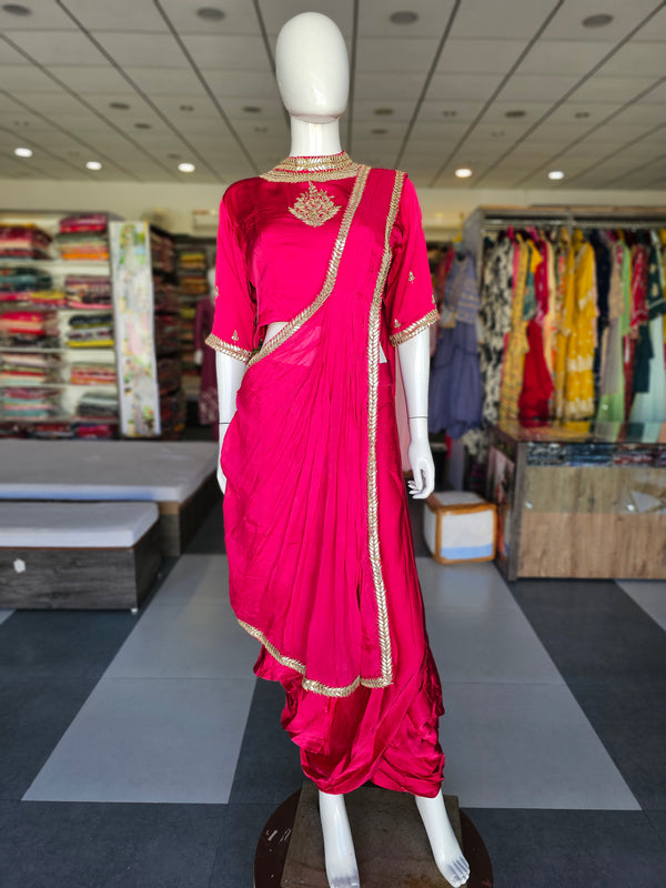 1973 Pure Crepe Silk Designer Dress with Drape SAREE