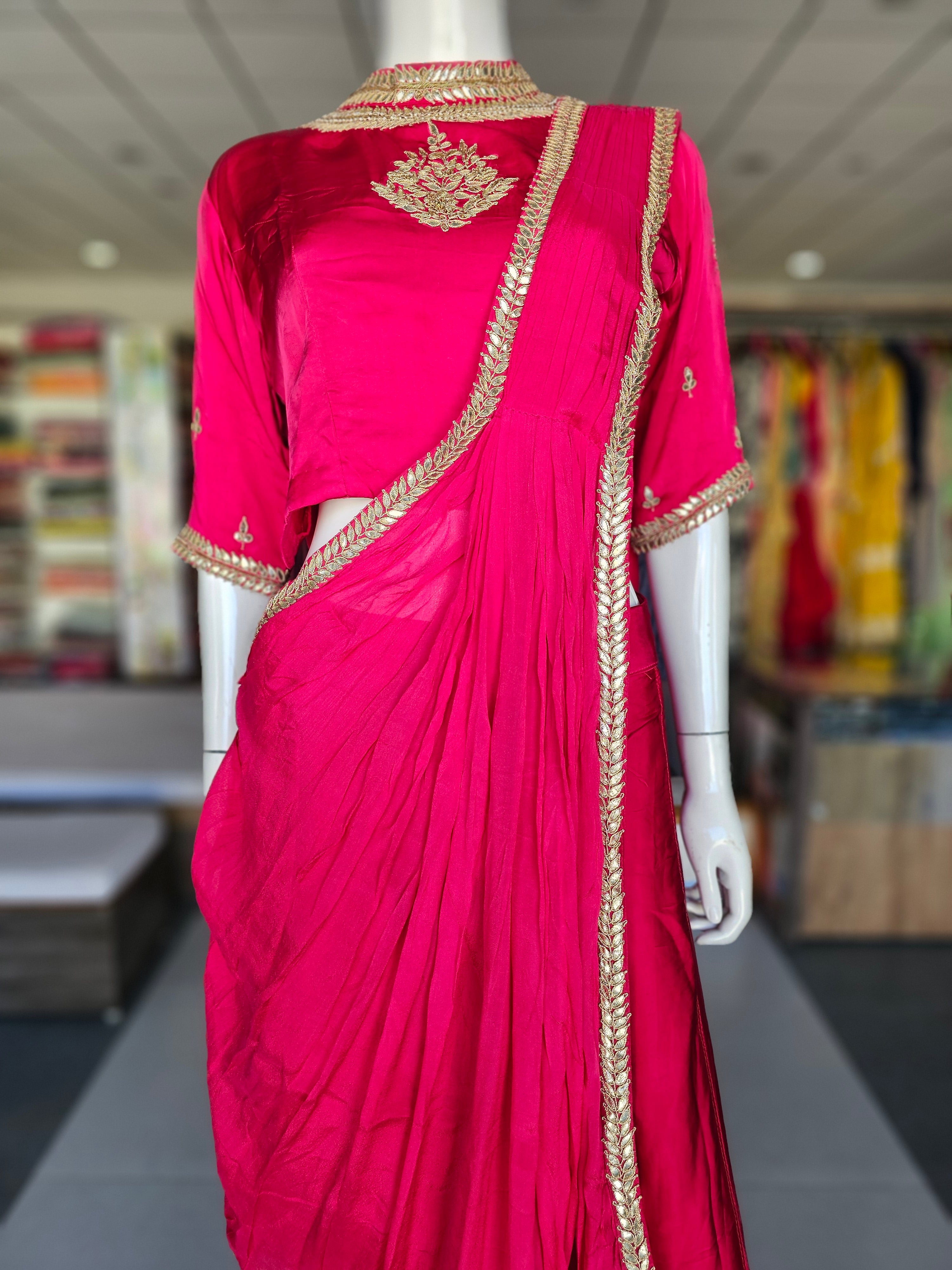 1973 Pure Crepe Silk Designer Dress with Drape SAREE