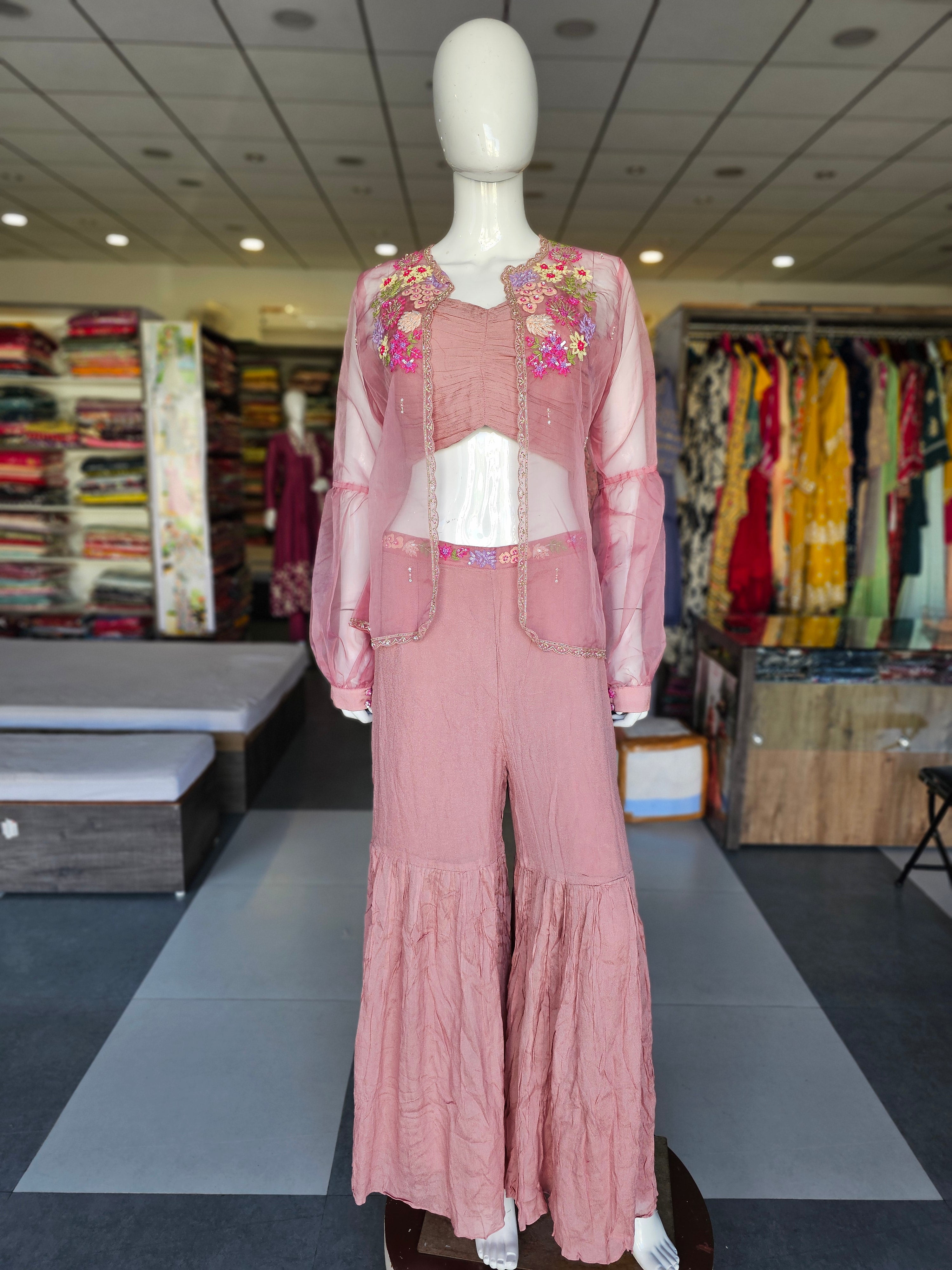 1980 Premium Pure Russian Silk Co-ord Set with Organza Shruk