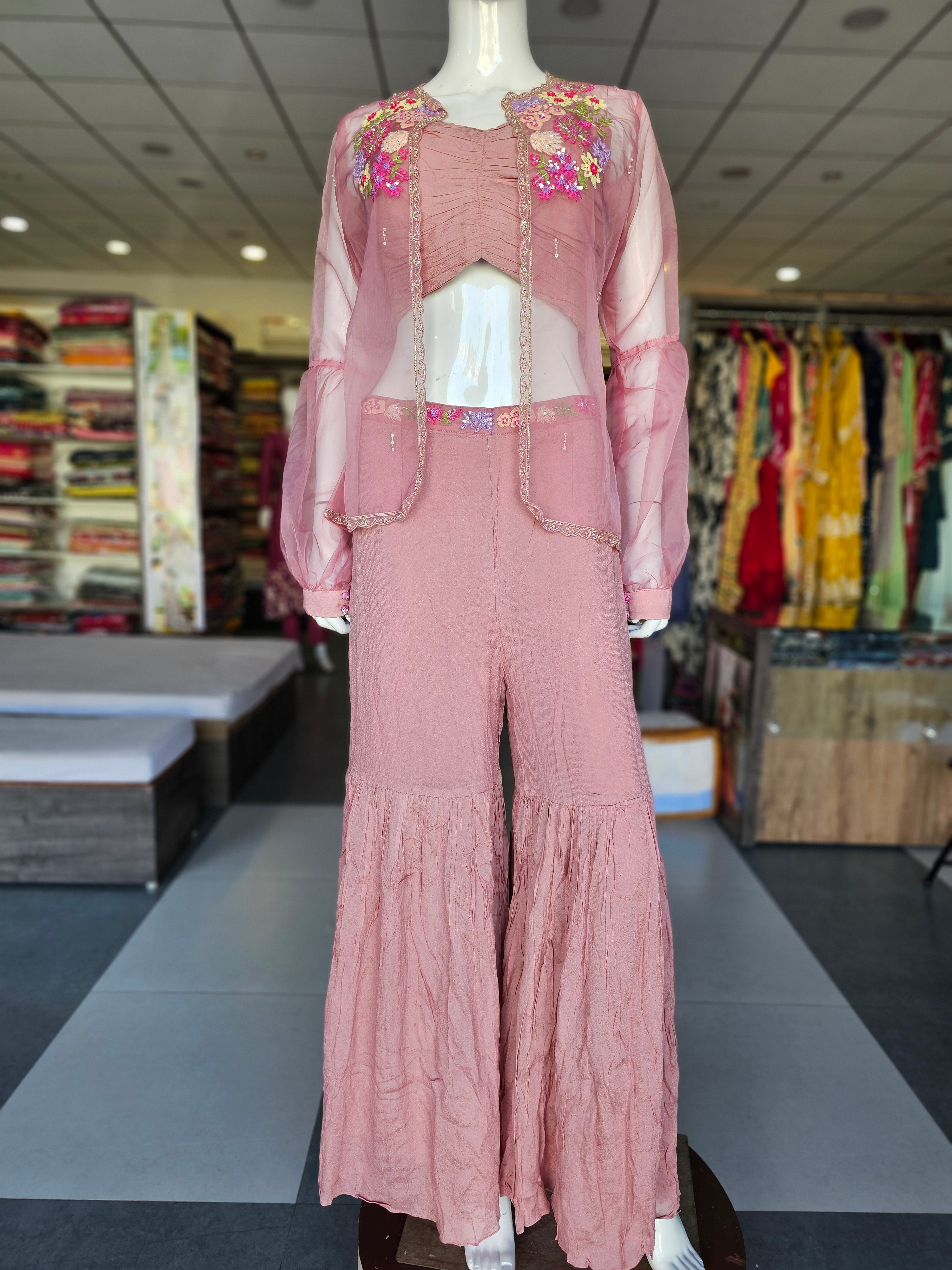 1980 Premium Pure Russian Silk Co-ord Set with Organza Shruk