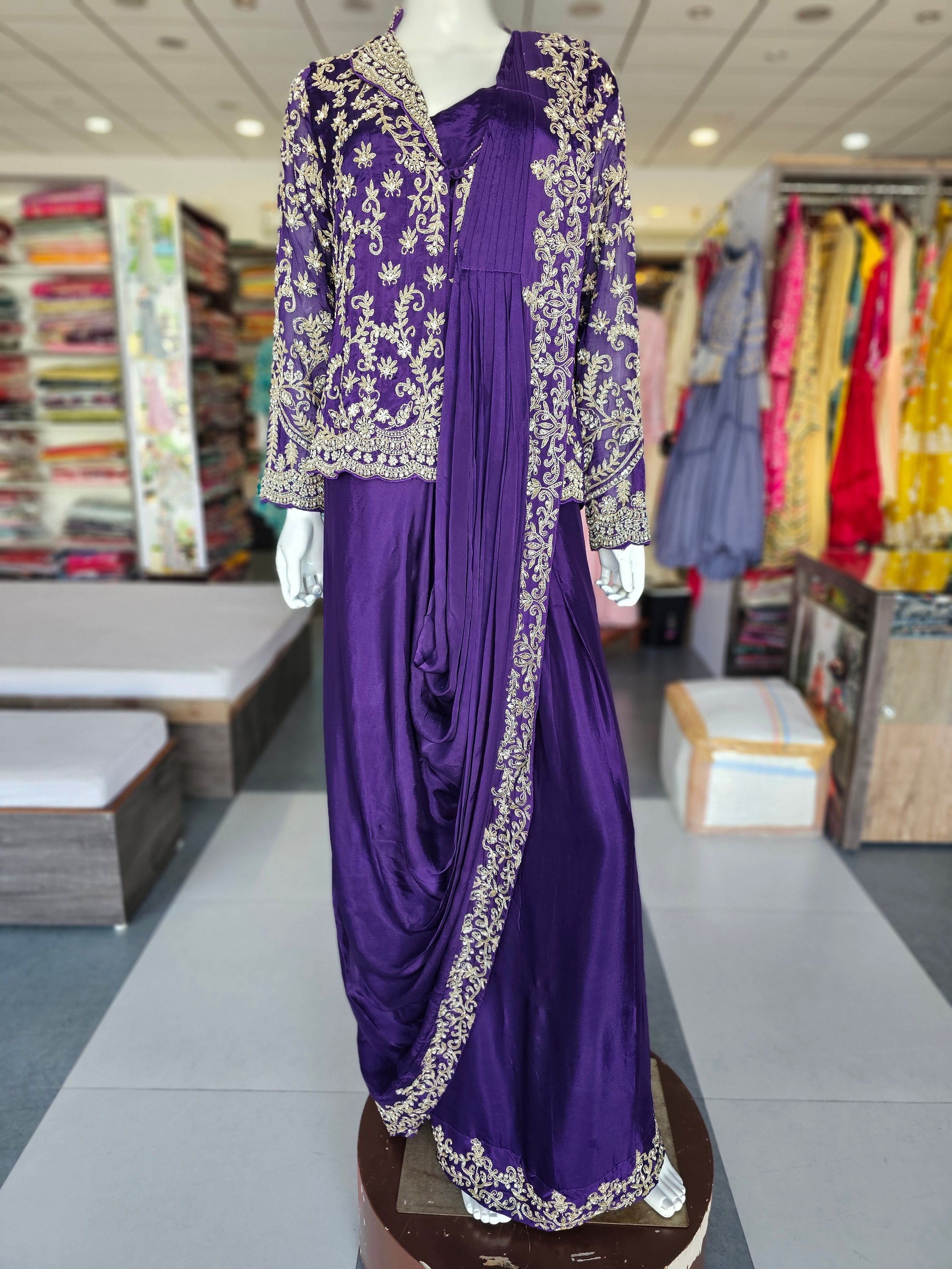 1973 Pure Chinon Crepe Silk Designer Dress with Drape Style