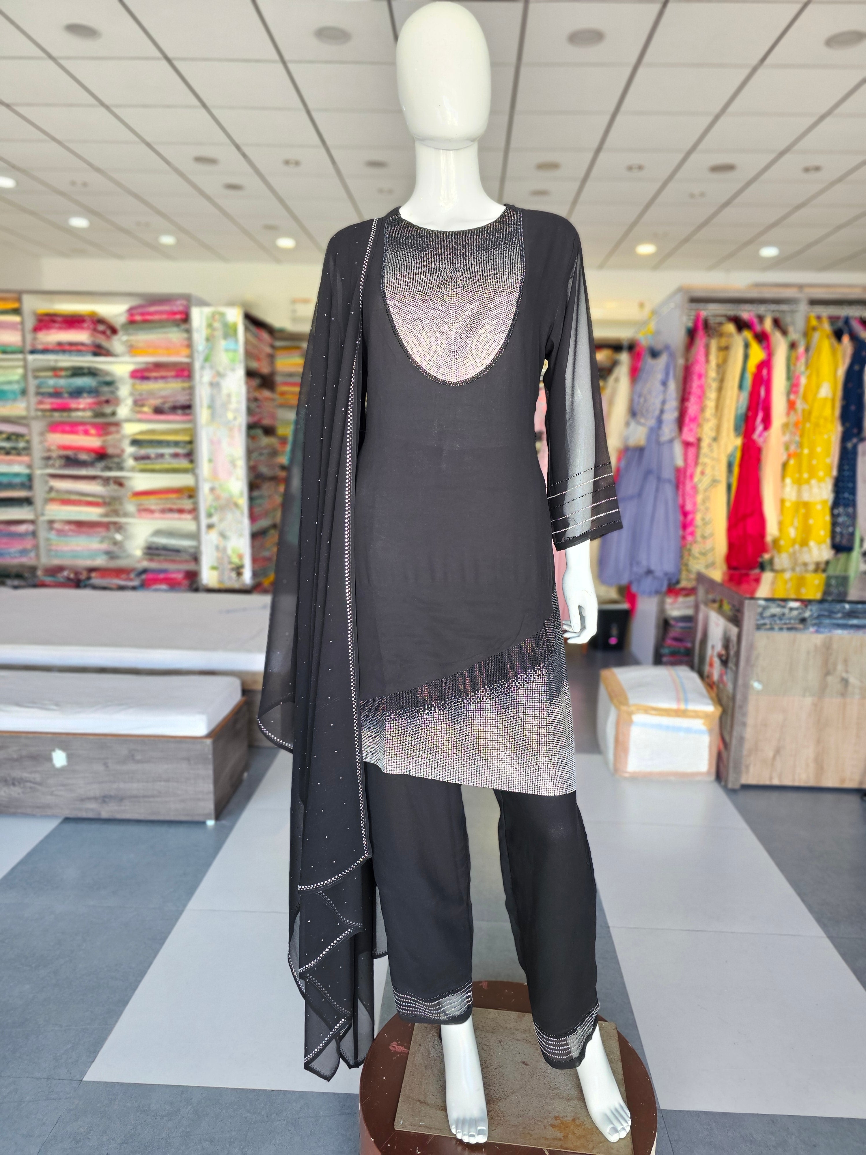 1487 Premium Georgette Crepe Kurti with Saroski work