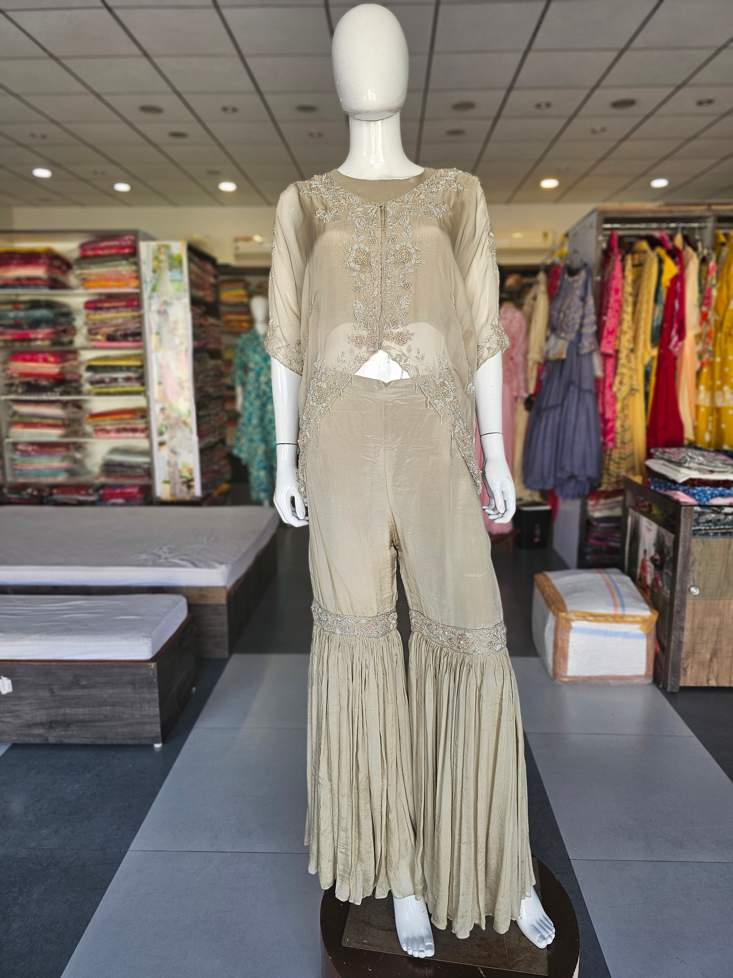 1427 Premium Pure Georgette Co-ord Set with beautiful hand work