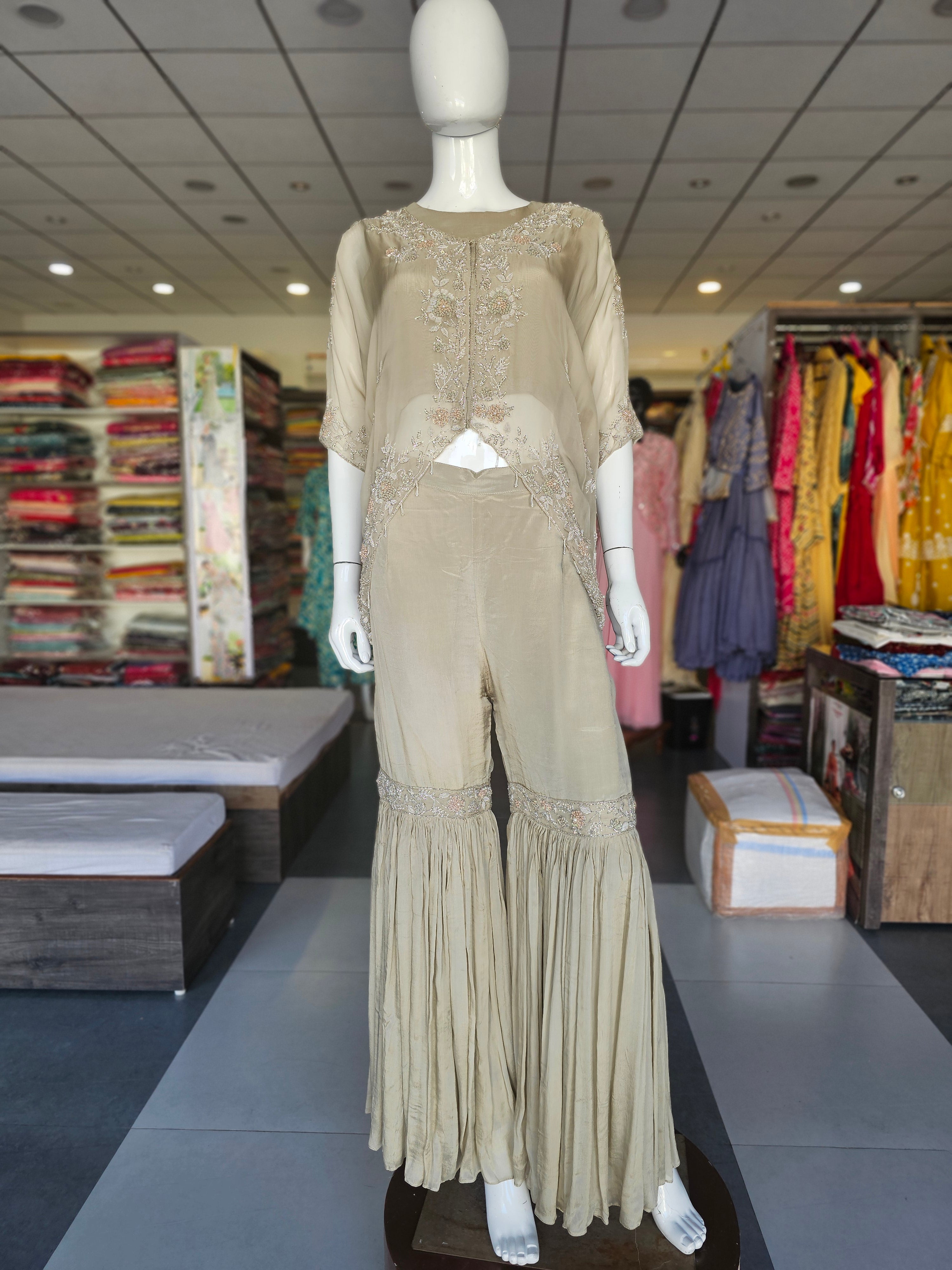 1427 Premium Pure Georgette Co-ord Set with beautiful hand work