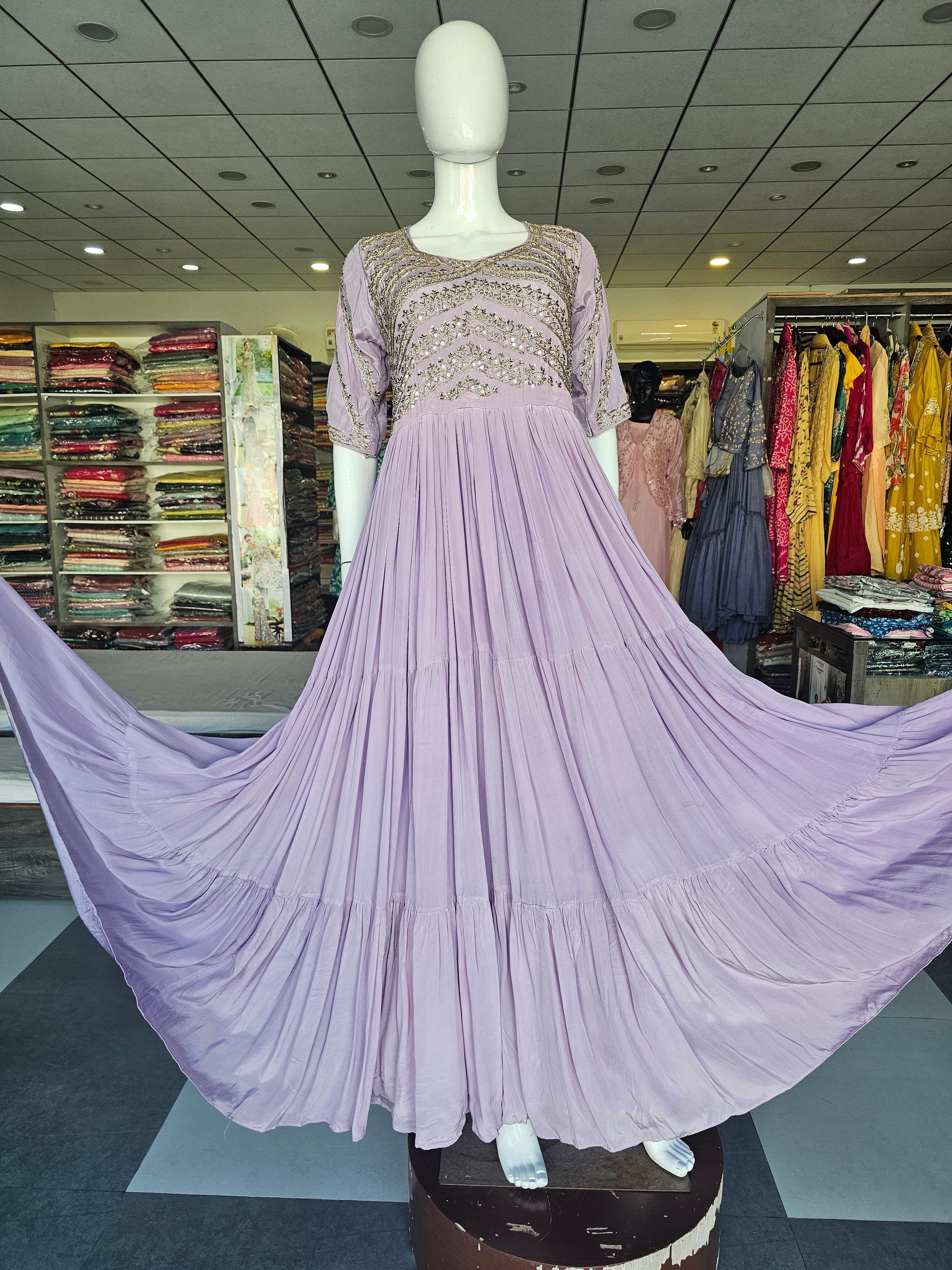 0229 Premium Crepe Silk Gown with beautiful Cutdana and zardozi Work