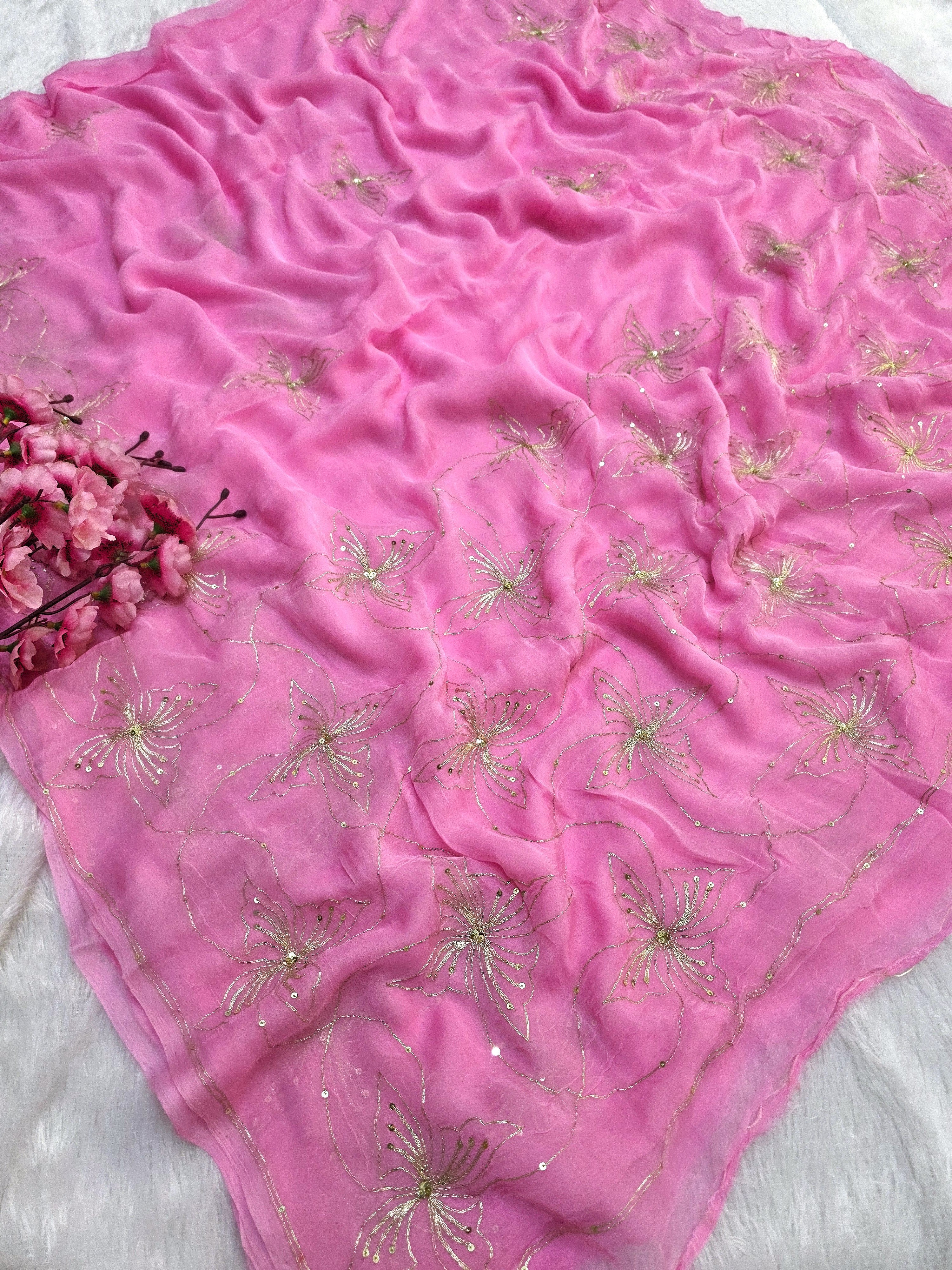 681002 Pure Rajwadi Diamond Chiffon Saree with Designer Work