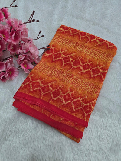 810009 Designer Digital Print Georgette Saree - Orange