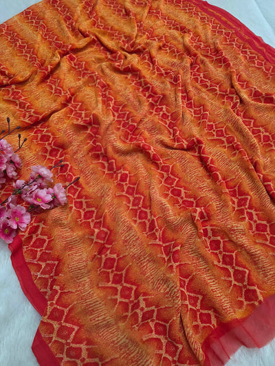 810009 Designer Digital Print Georgette Saree - Orange