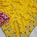 815008 Pure Russian Silk Designer Cutdana and Pearl Work Yellow Saree 961001