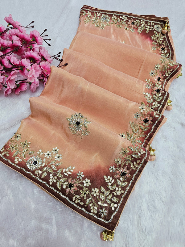 815004 Elegant Pure Simar Silk Hand Embroidered Pearl and Cutdana Dual Dye Saree (8405)