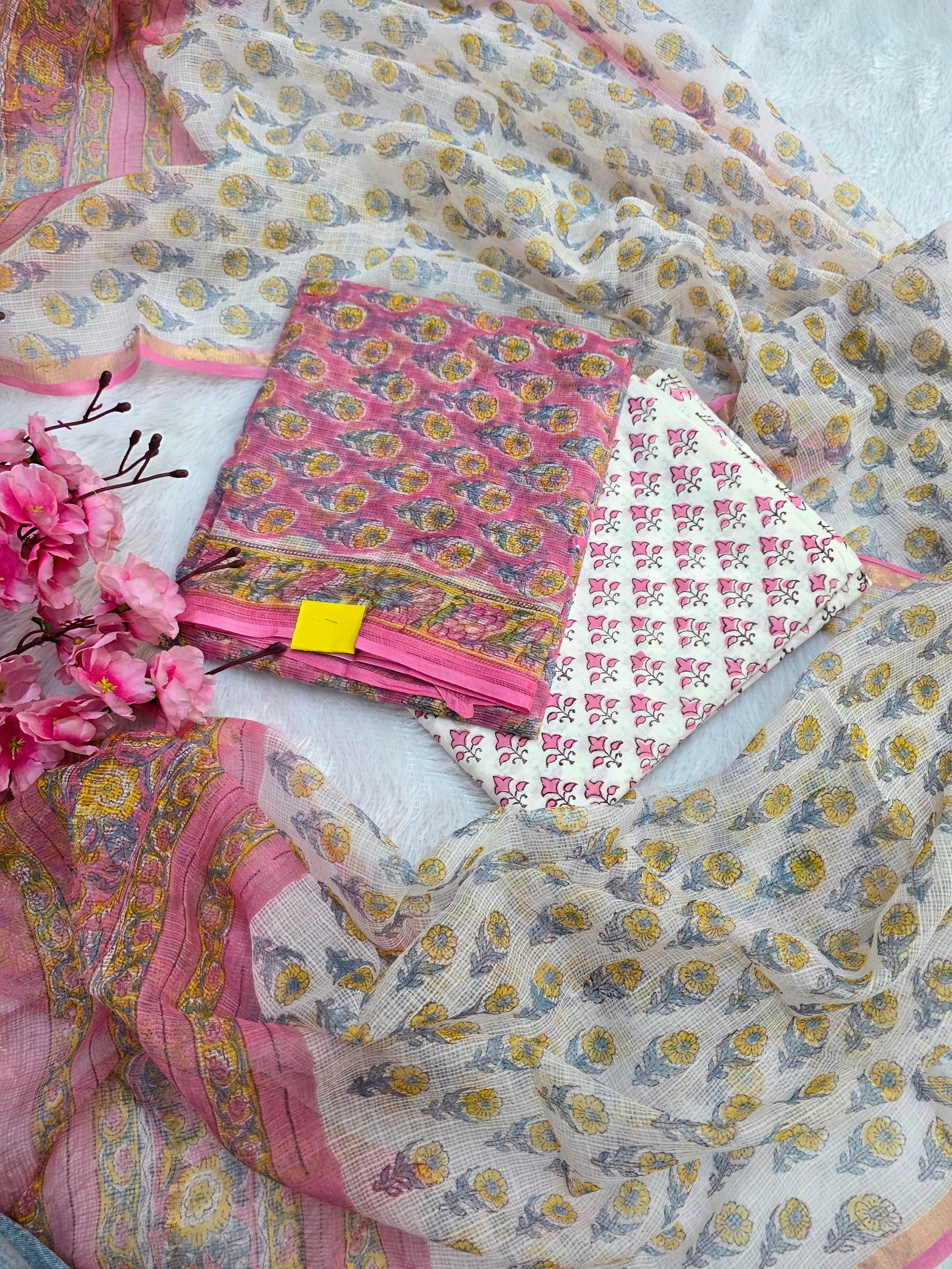 812005 Pure Kota Doria Cotton Handmade Printed Unstitched Suit