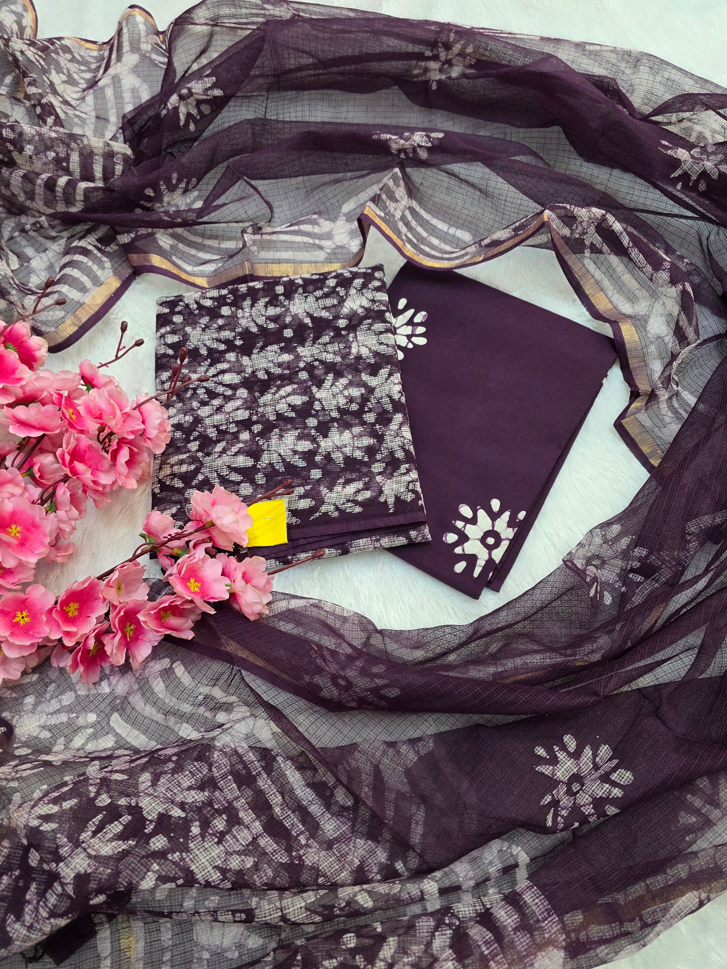 812003 Pure Kota Doria Cotton Handmade Printed Unstitched Suit