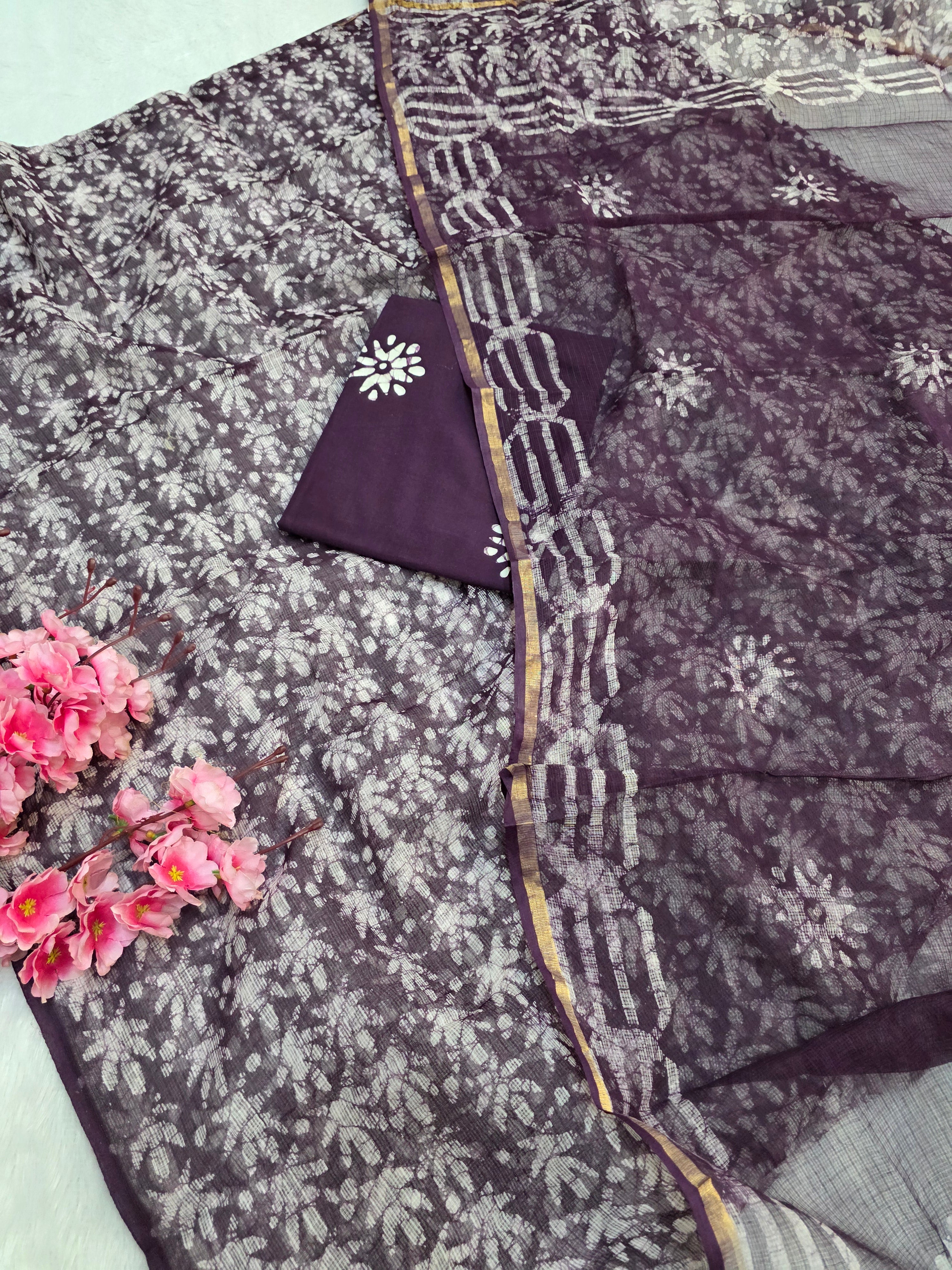 812003 Pure Kota Doria Cotton Handmade Printed Unstitched Suit