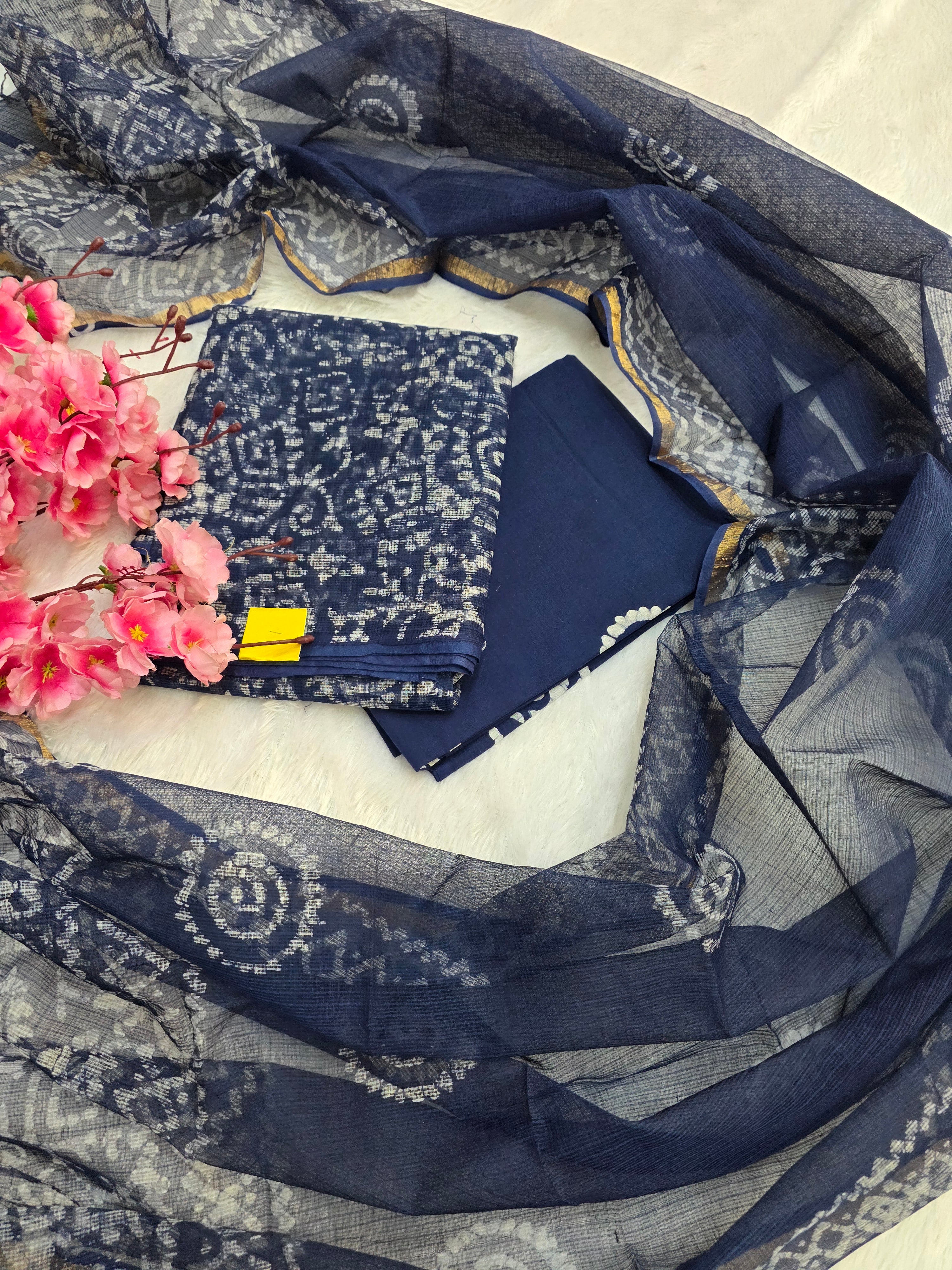 812007 Pure Kota Doria Cotton Handmade Printed Unstitched Suit