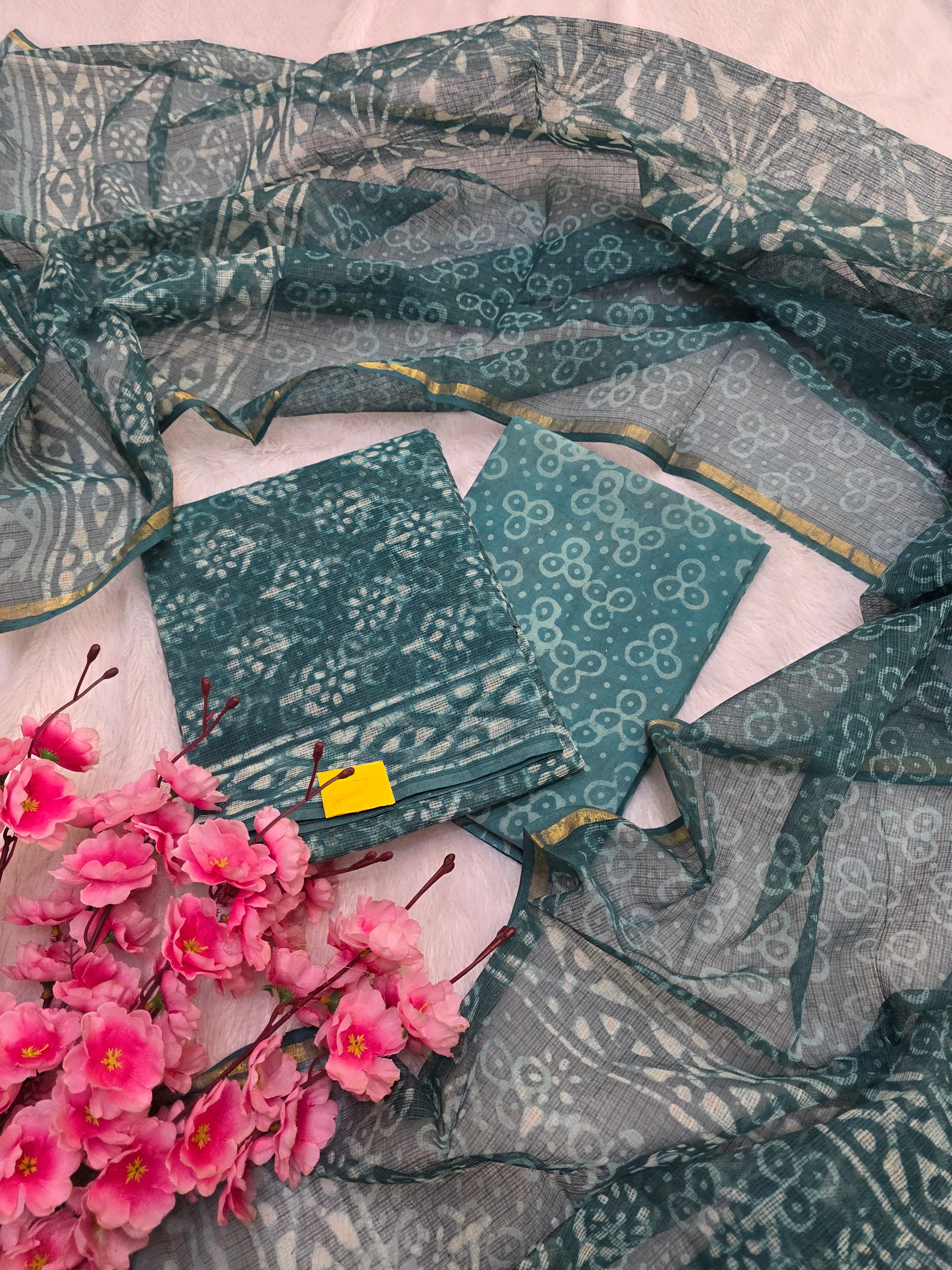 812002 Pure Kota Doria Cotton Handmade Printed Unstitched Suit