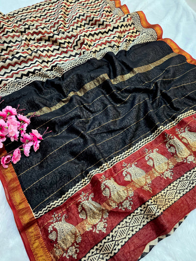 578010 शुद्ध माहेश्वरी कॉटन सिल्क हैंडब्लॉक प्रिंटेड साड़ी 