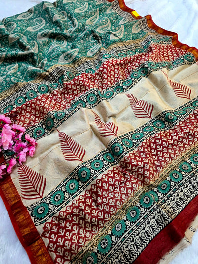 578010 शुद्ध माहेश्वरी कॉटन सिल्क हैंडब्लॉक प्रिंटेड साड़ी 