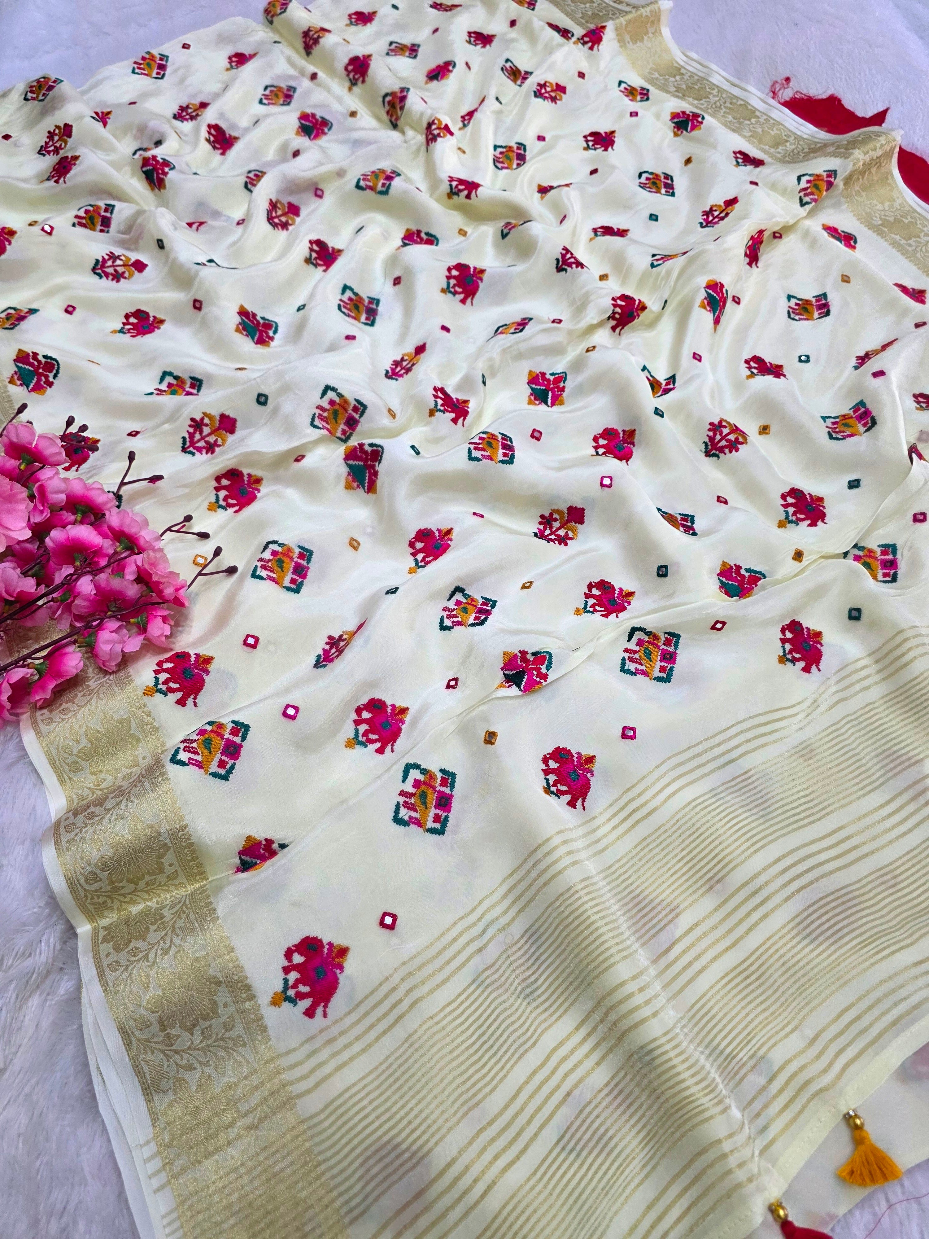 820004 Special Katha and Mirror Work H O Silk Saree