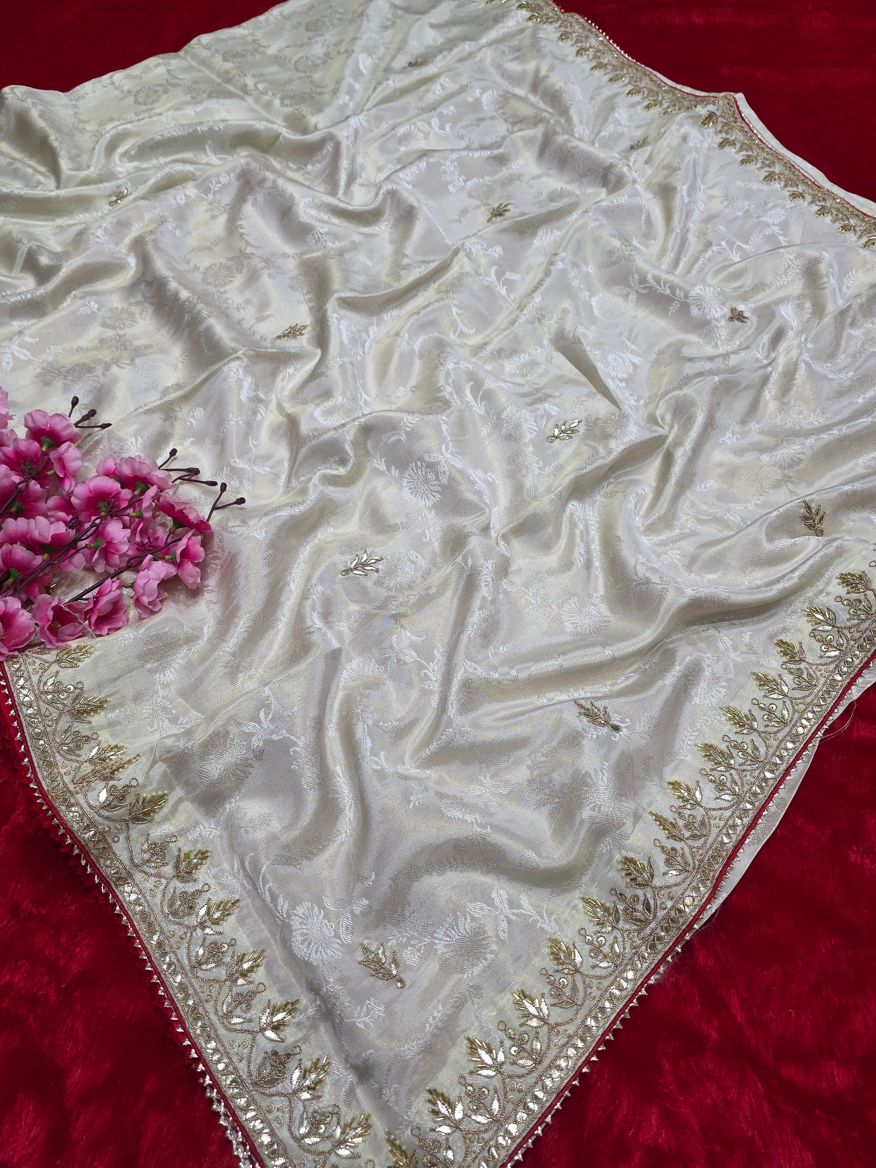 822009 Very Premium Pure Tissue Silk with Self Weaving Saree with Hand Gotapatti Work