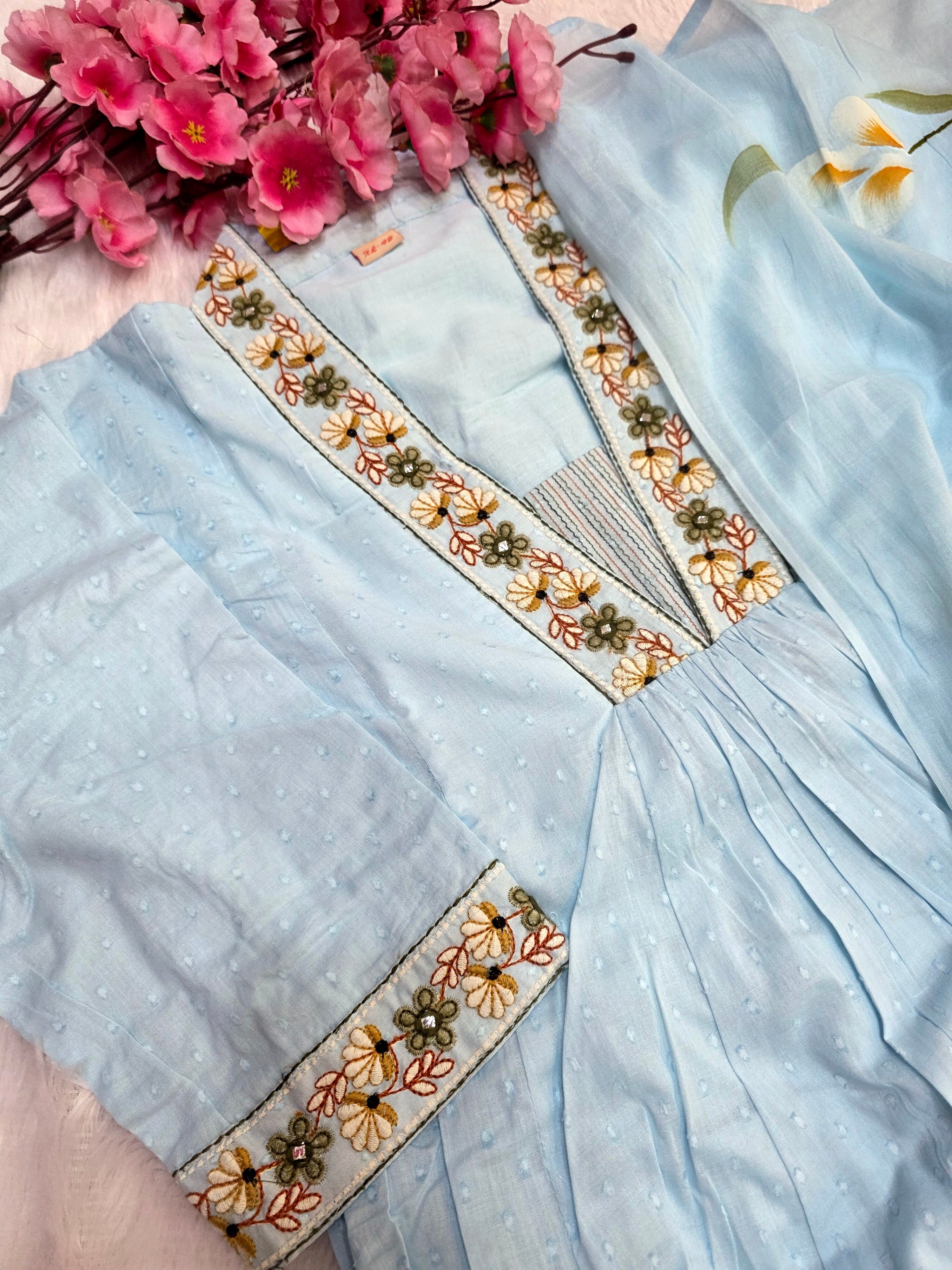 12158 Pure Malmal Cotton Designer Kurti With Embroidery and Hand Painted Dupatta , Pant Set