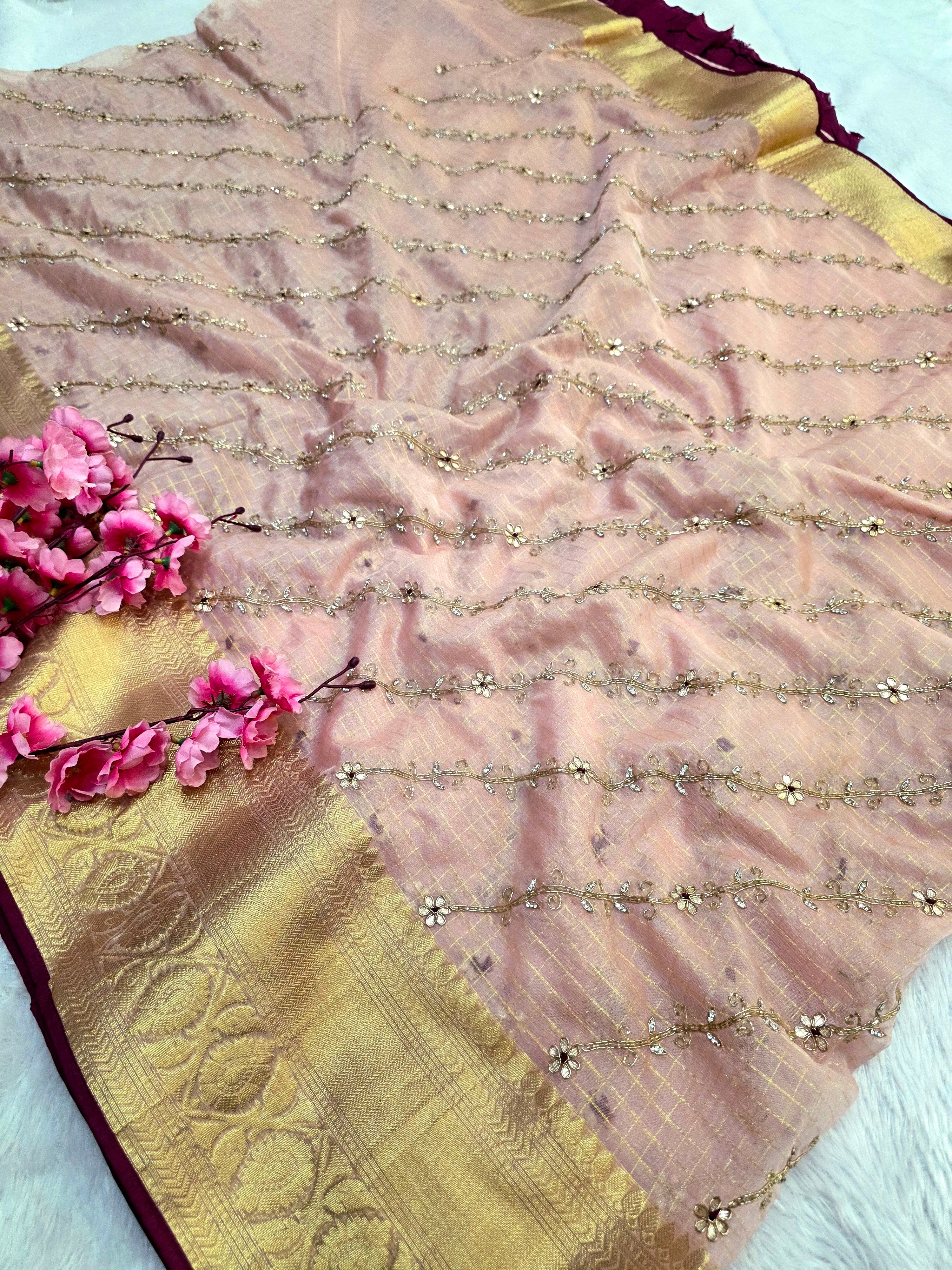 828003 Pure Organza Saree with Designer Hand Work (138003)