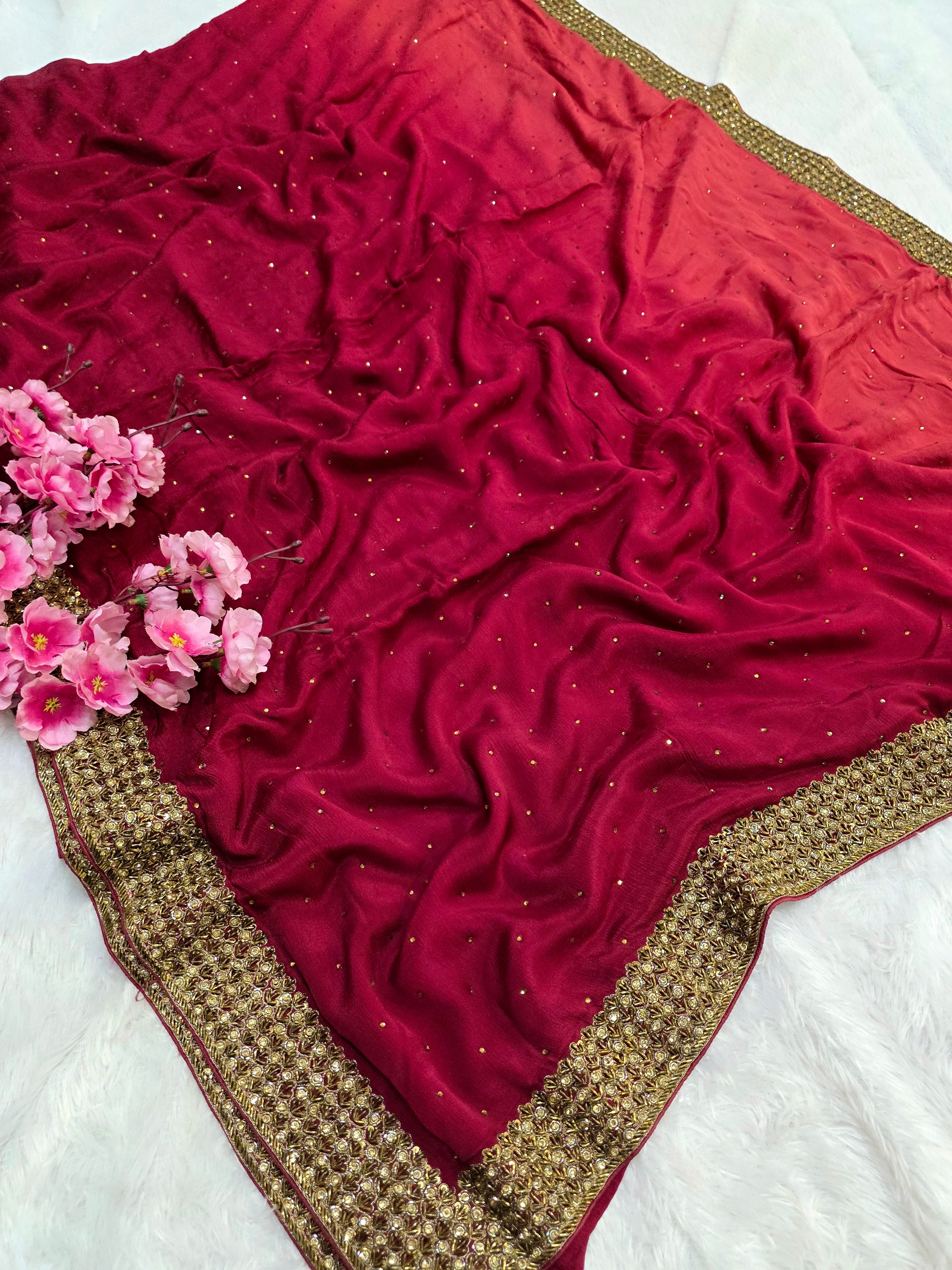 828007 Exclusive Shaded Saree with Heavy Cutdana Work Border