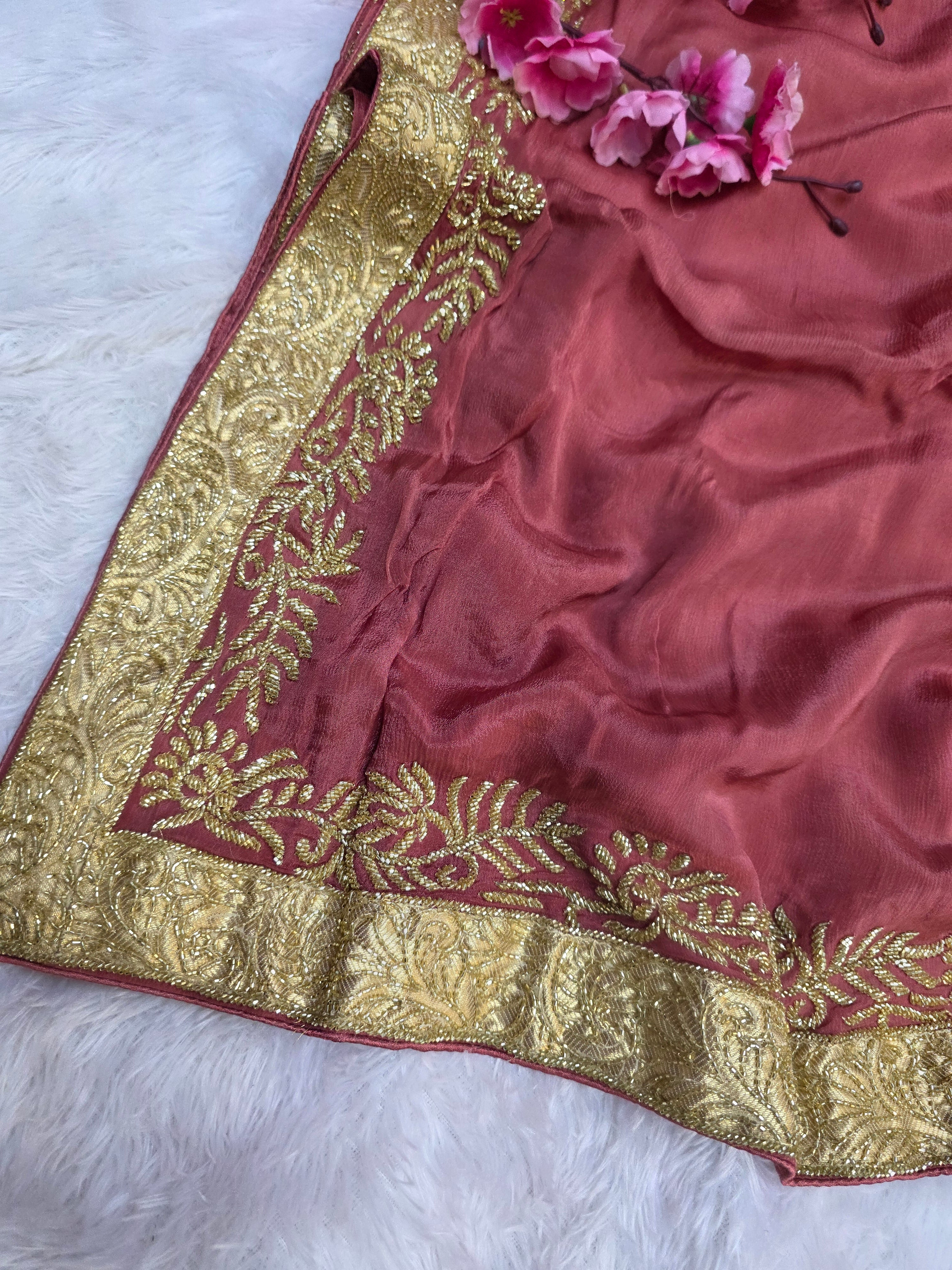 828009 Exclusive Designer Maroon Saree with Heavy Cutdana Work Border (142001)