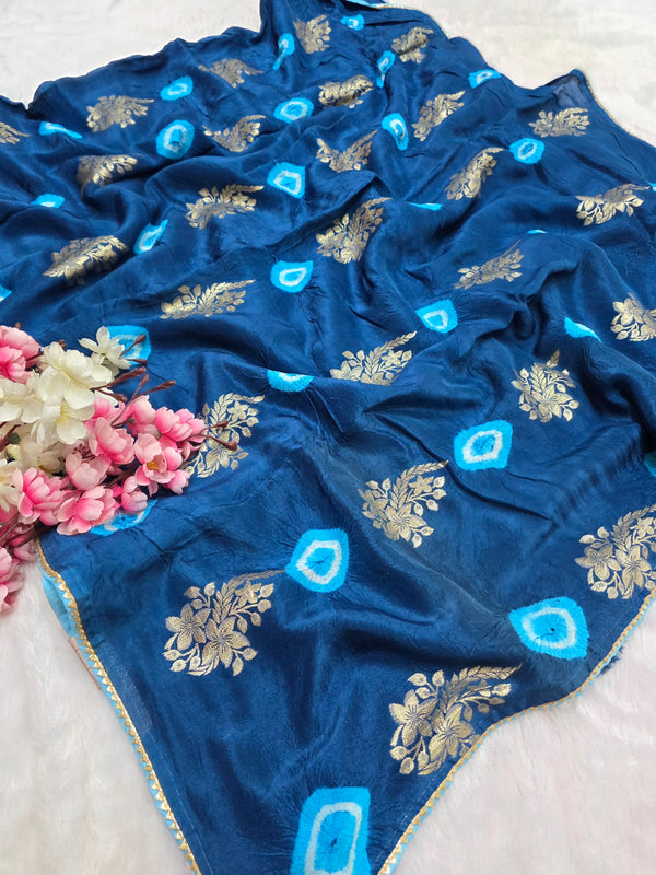 114005 Banarasi Bandhani Party Wear Saree - Blue