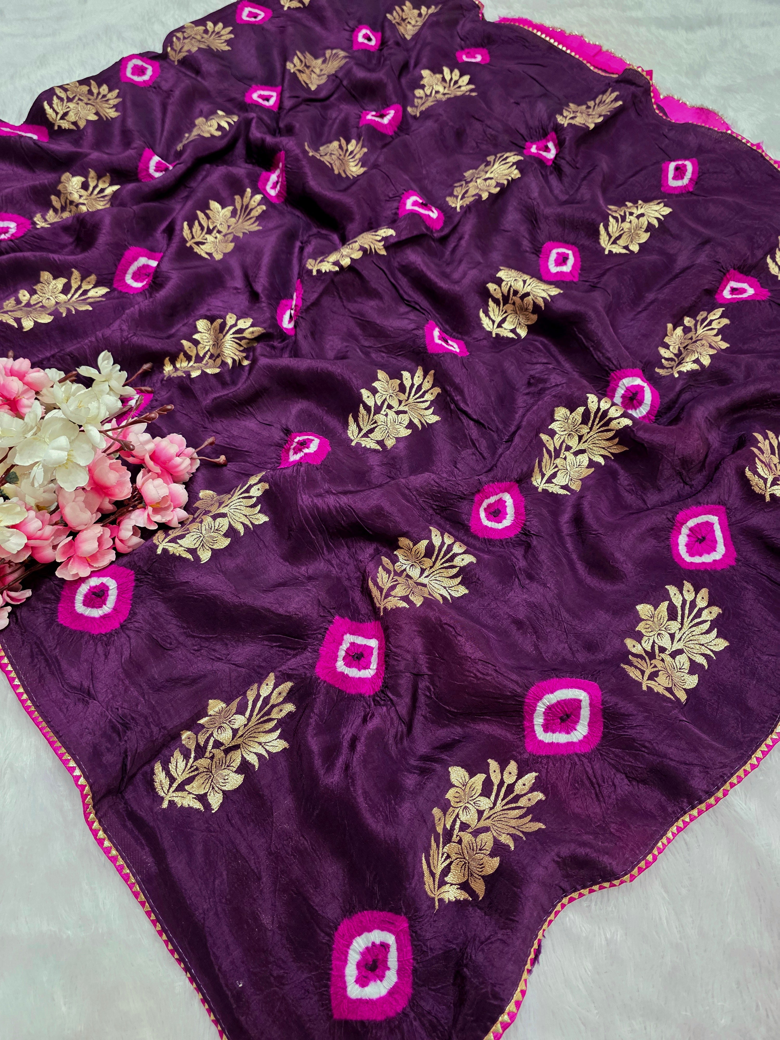 114005 Banarasi Bandhani Party Wear Saree - Purple