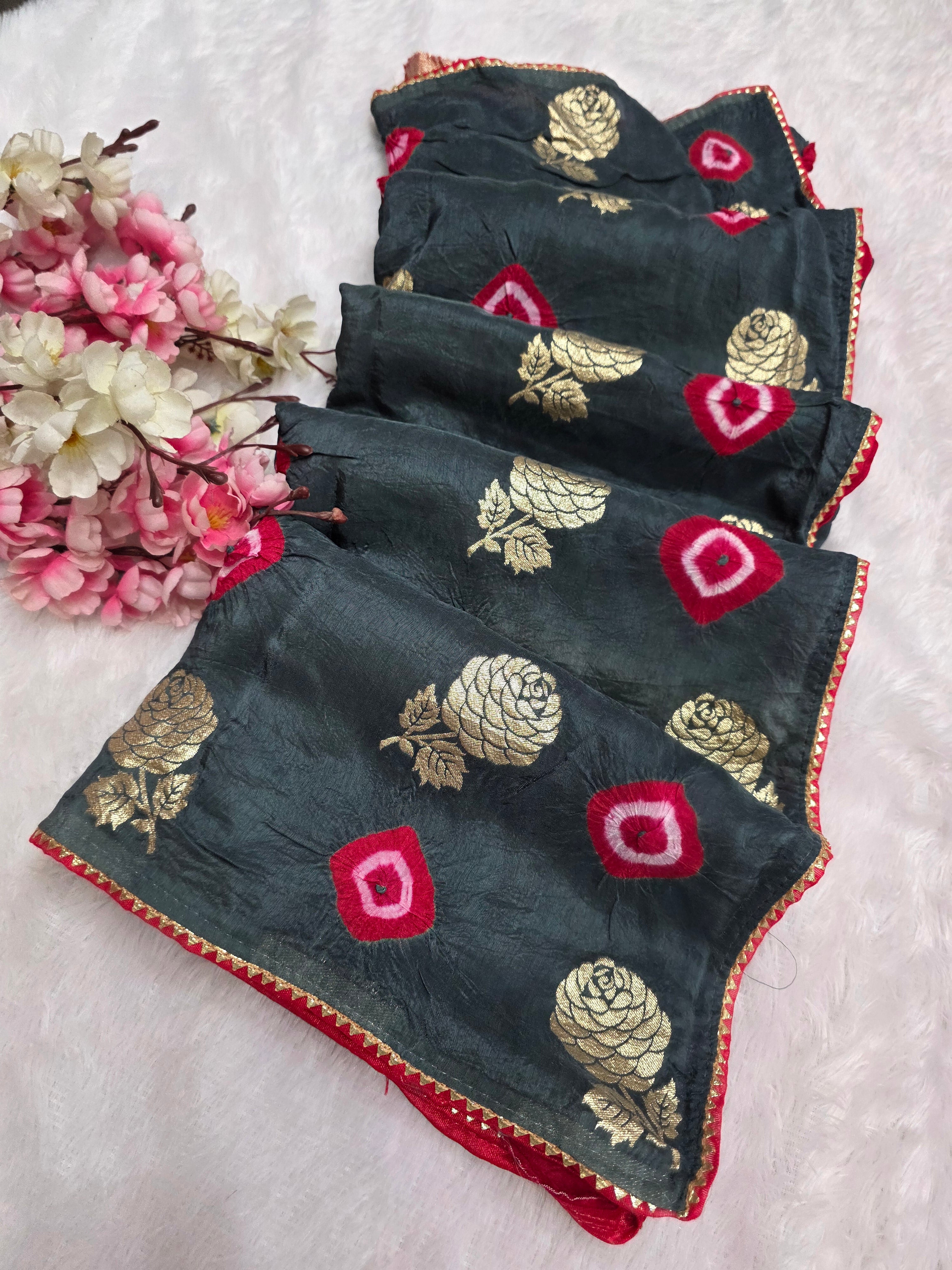 114005 Banarasi Bandhani Party Wear Saree - Gray