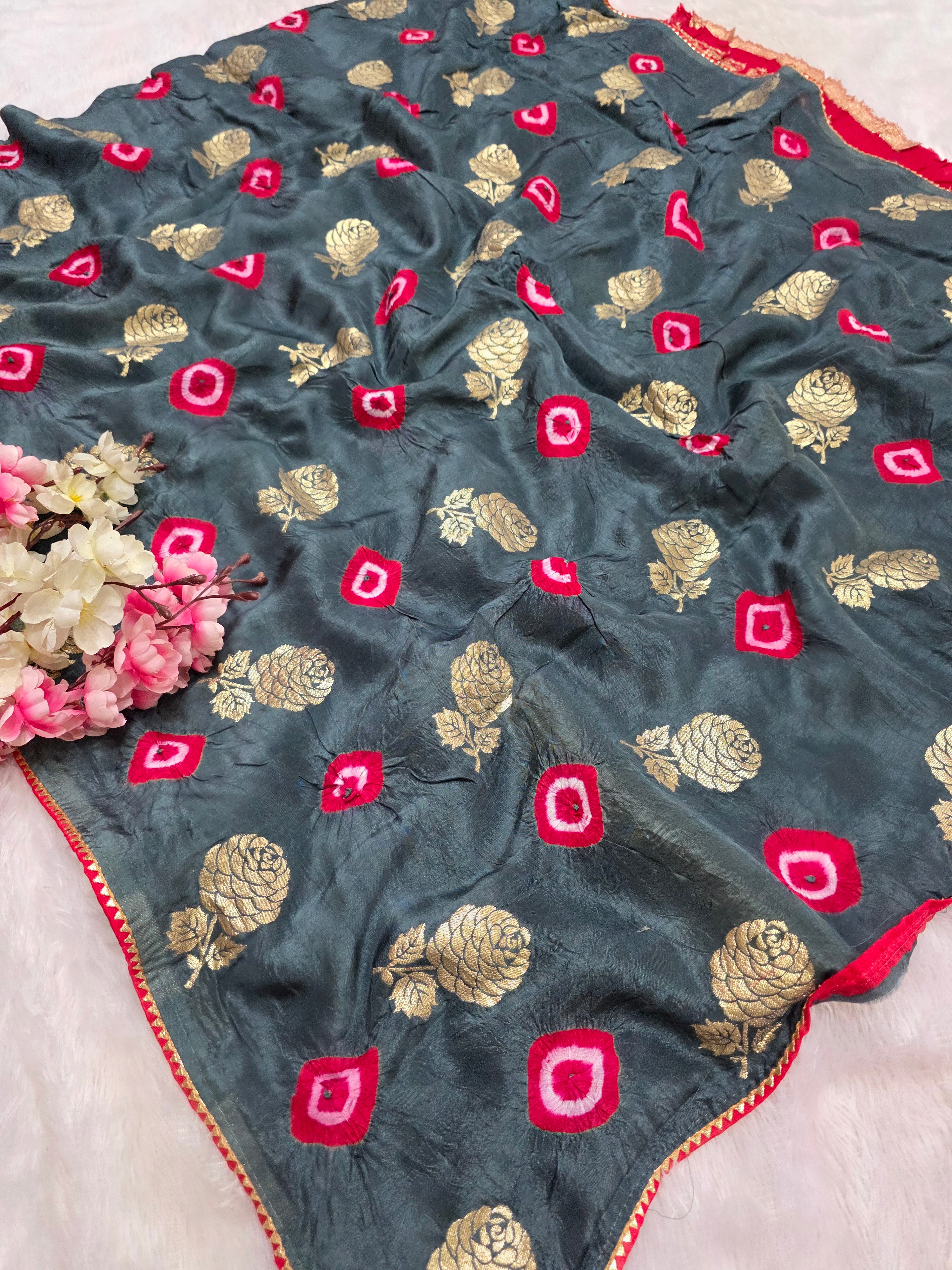 114005 Banarasi Bandhani Party Wear Saree - Gray