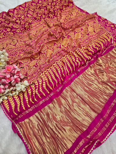 638004 Traditional Patola Print Gajji Silk Saree with Zari Pallu - Rani