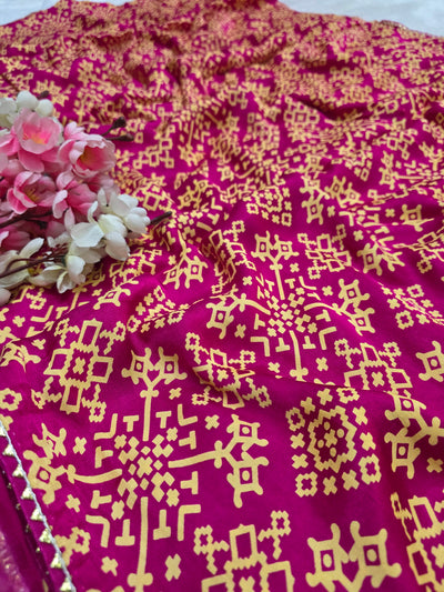 638004 Traditional Patola Print Gajji Silk Saree with Zari Pallu - Rani