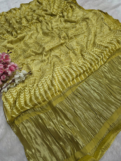 638004 Traditional Patola Print Gajji Silk Saree with Zari Pallu - Golden Yellow
