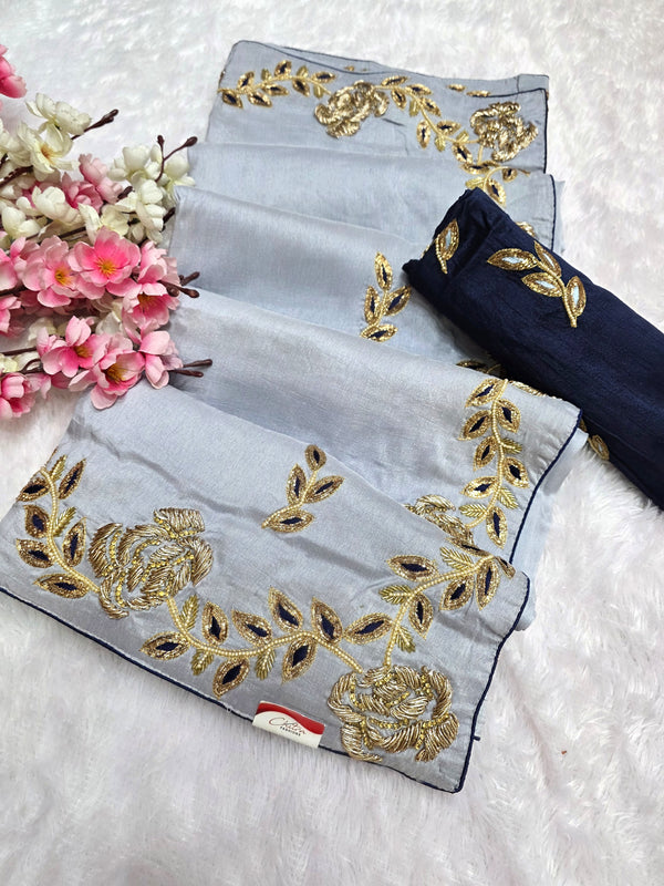 159001 Pure Russian Silk Saree With Unique and Heavy Handwork On Border and All Over Saree 103005