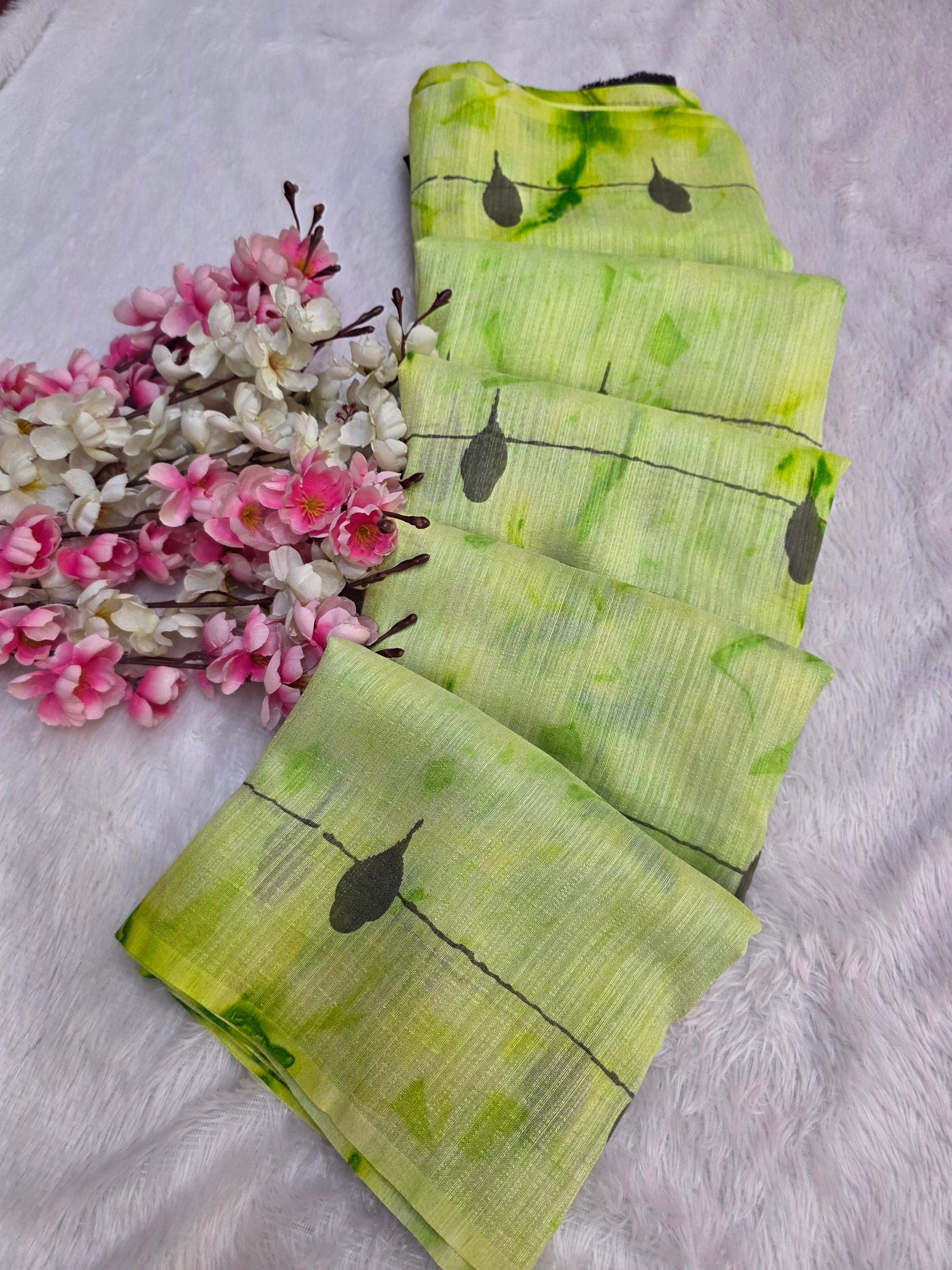 374003 शुद्ध कॉटन प्रिंटेड साड़ी - पीच 