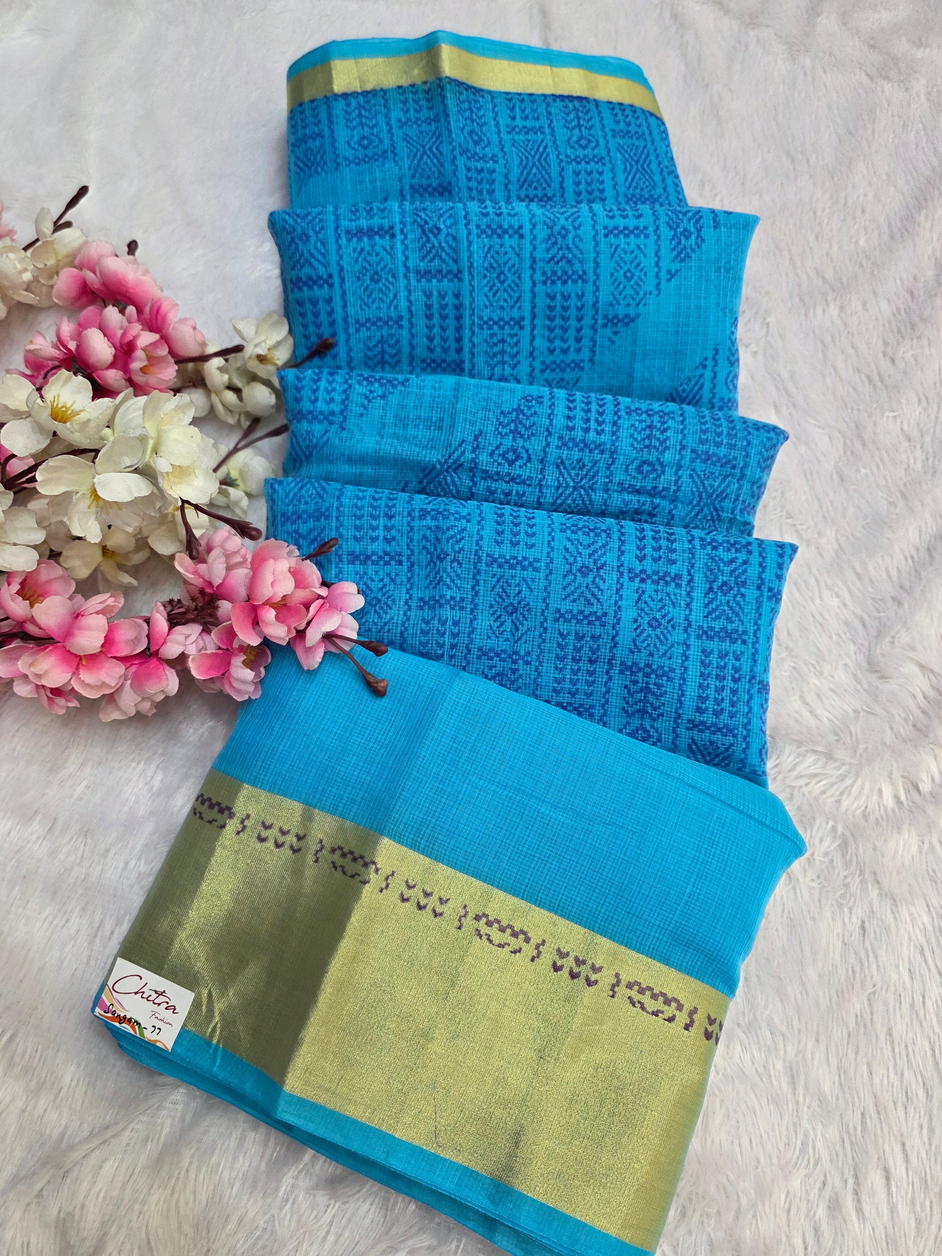 374003 शुद्ध कॉटन प्रिंटेड साड़ी - पीच 