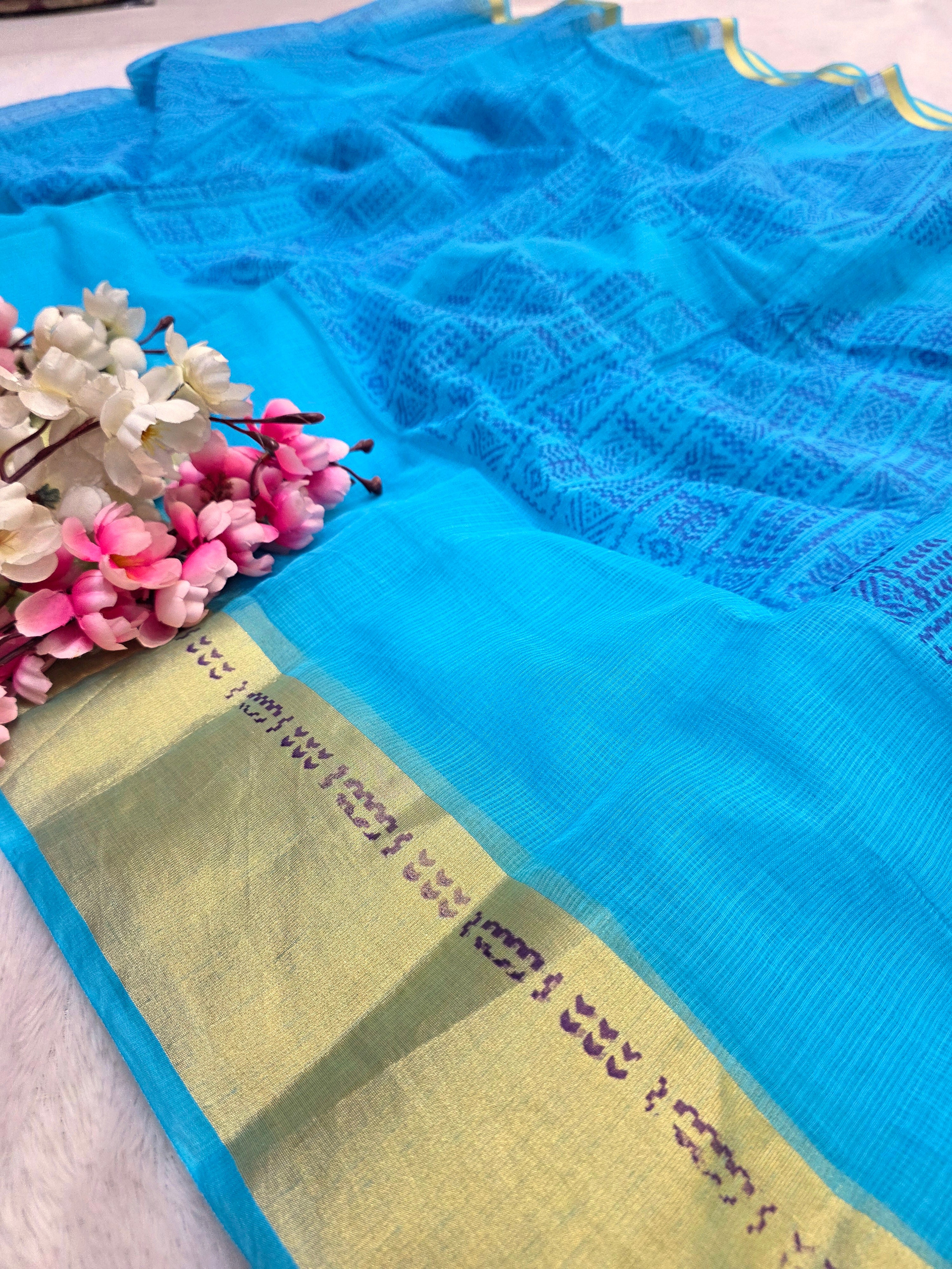 374003 शुद्ध कॉटन प्रिंटेड साड़ी - पीच 