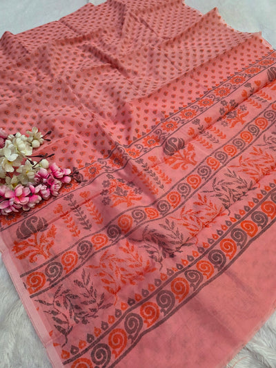 485002 सुपरनेट फ्लावर प्रिंट साड़ी - गहरा गुलाबी