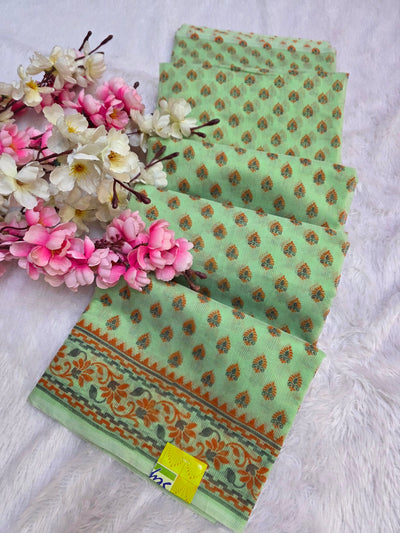 485002 सुपरनेट फ्लावर प्रिंट साड़ी - हरा 