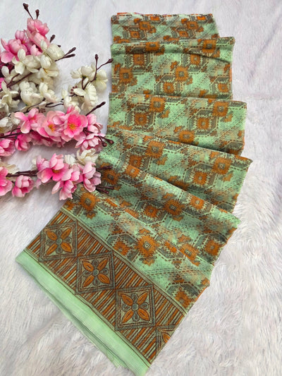 485001 सुपरनेट फ्लावर प्रिंट साड़ी - हरा 