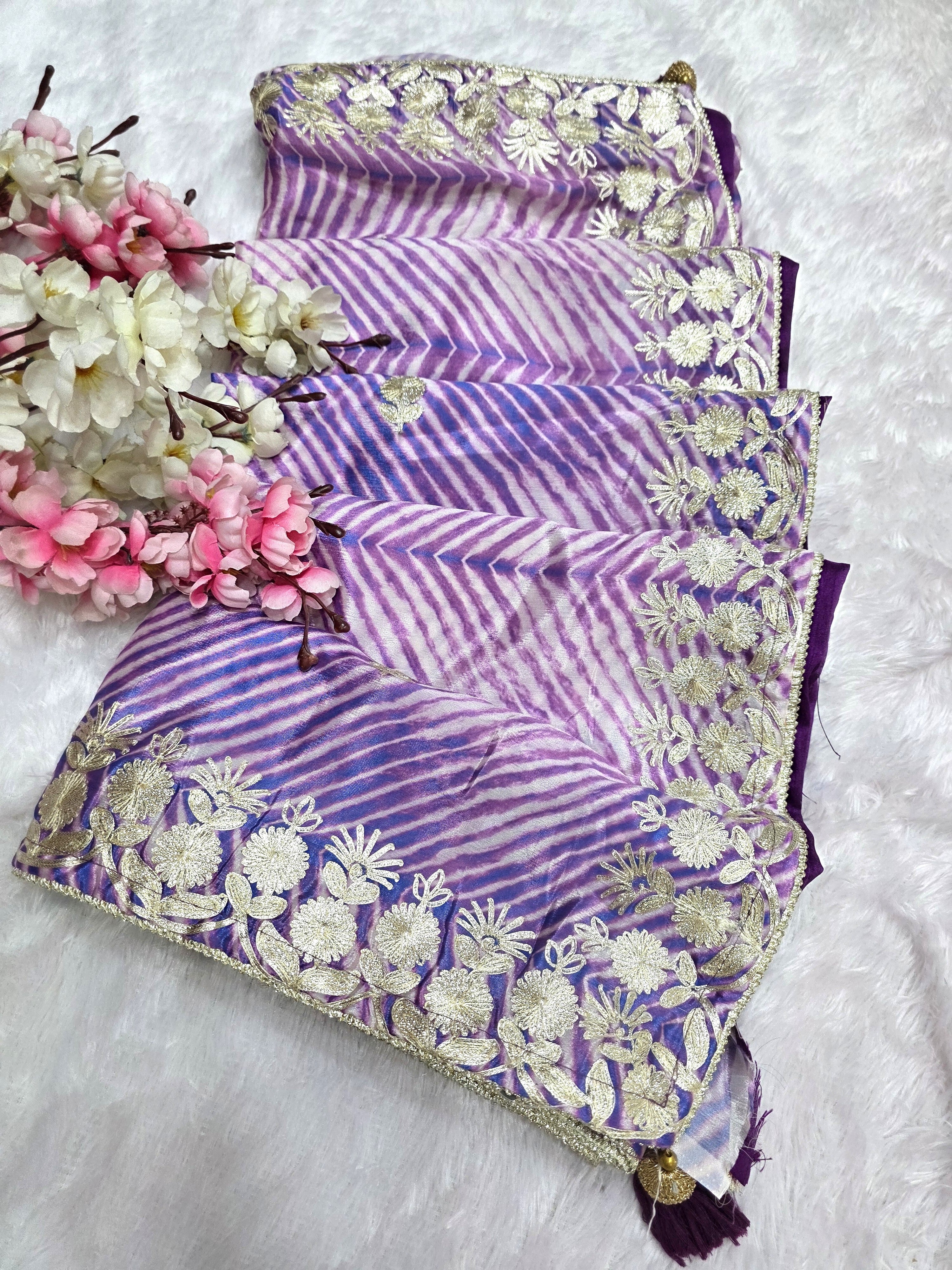 627002 Gota Patti Work Chinon Silk Lehriya Saree - Purple – Chitra Apparels