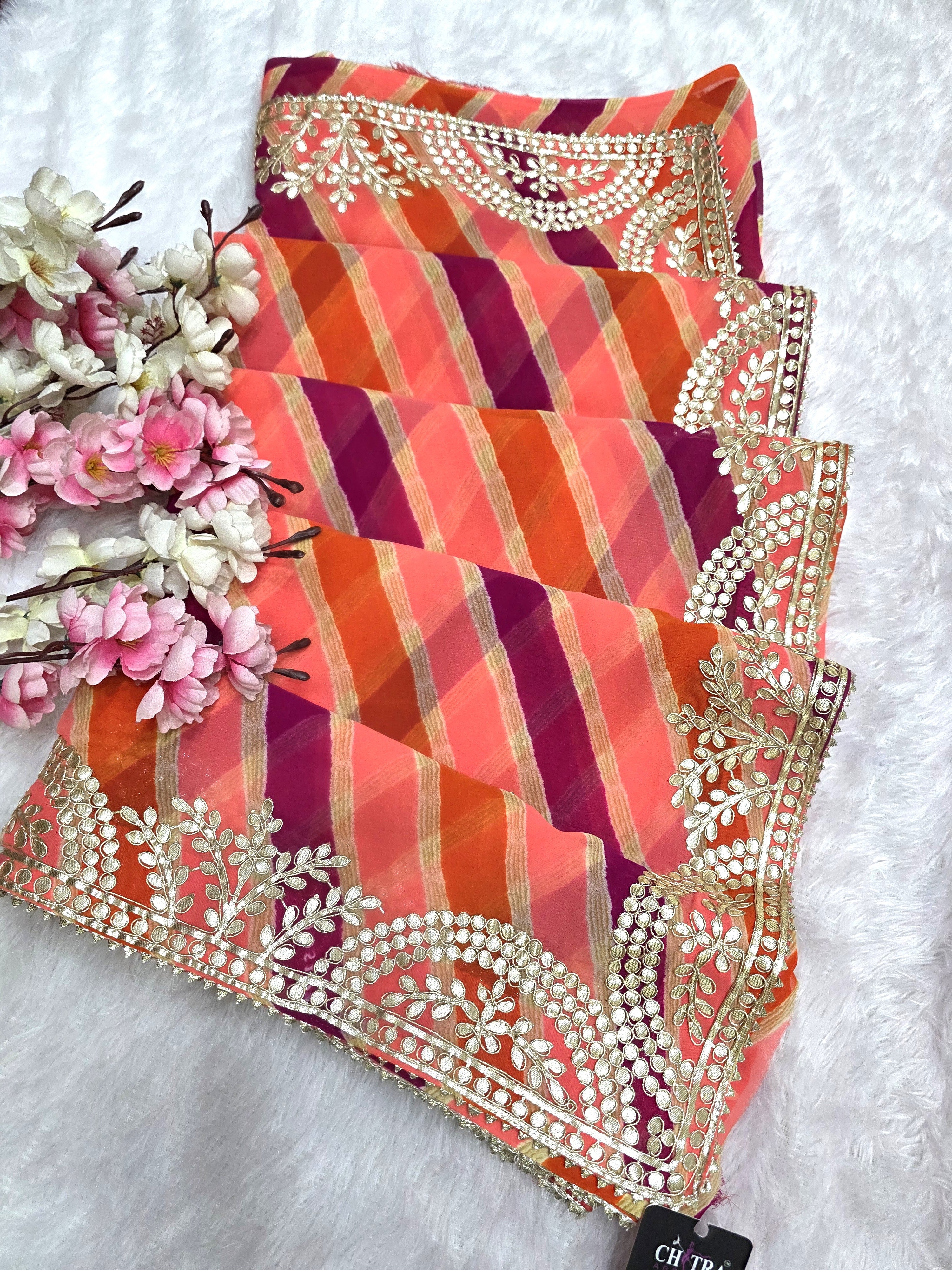 627008 Gotapatti Work Lehriya Saree - Peach