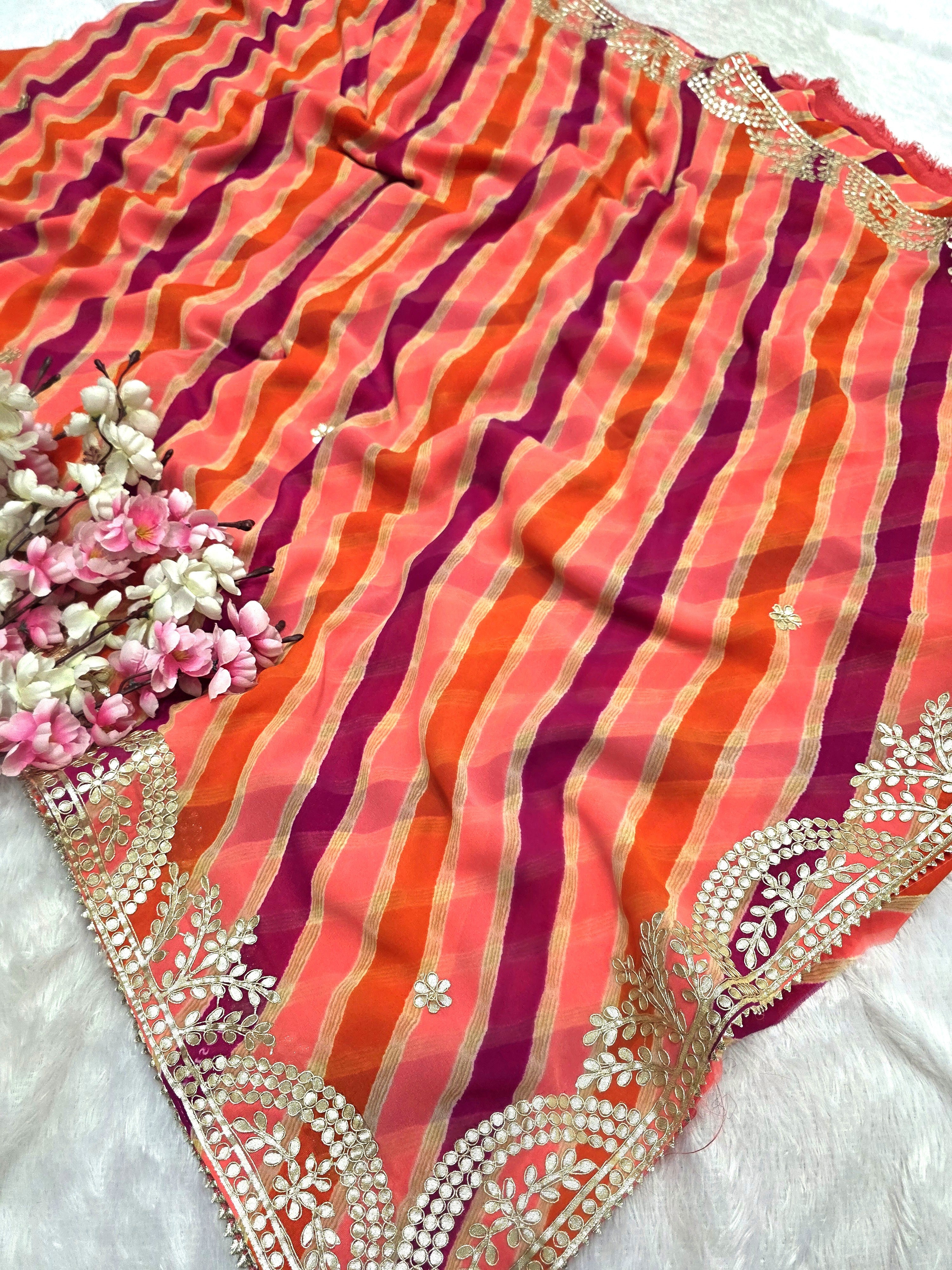 627008 Gotapatti Work Lehriya Saree - Peach