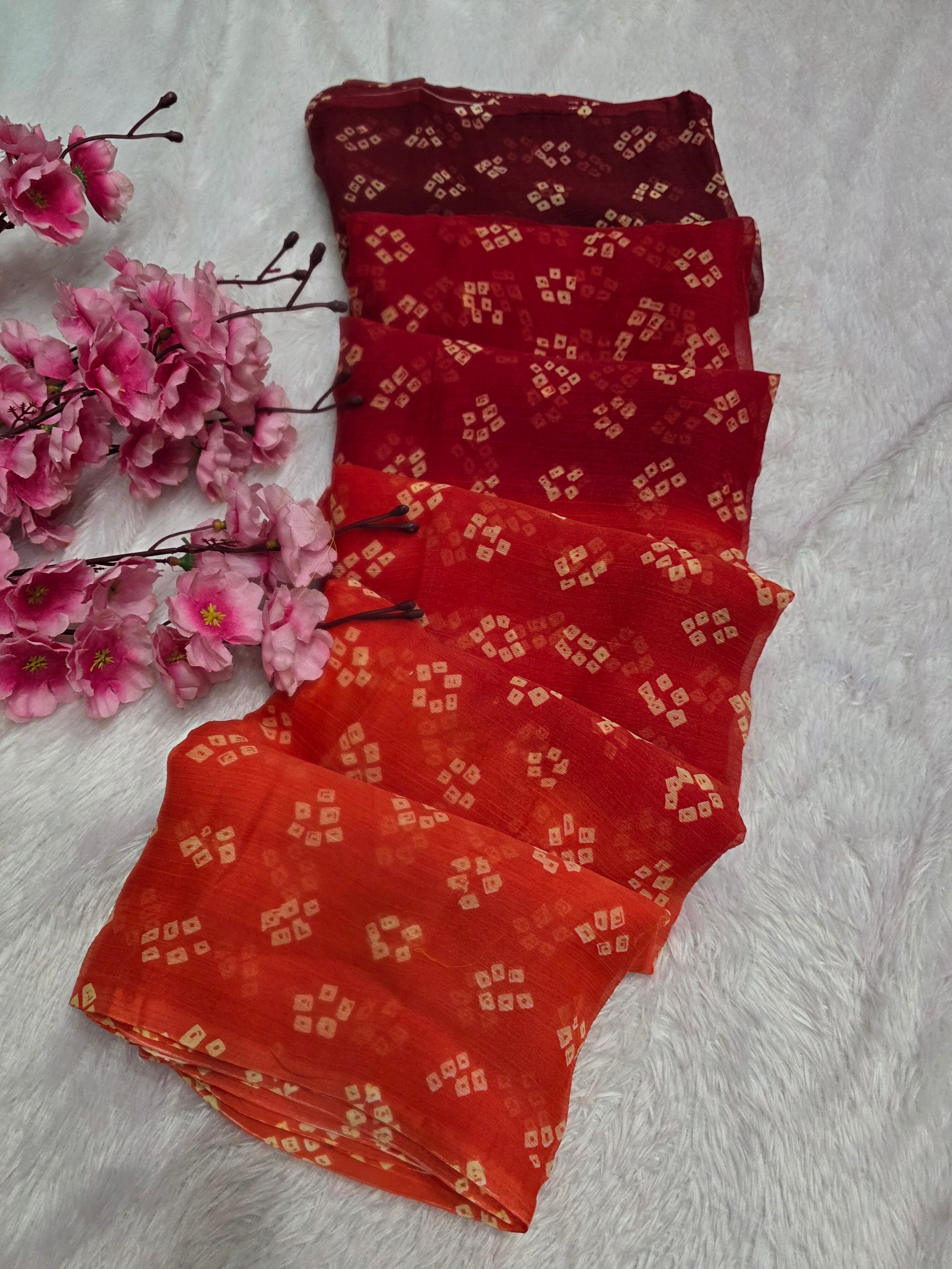 845007 Lightweight Elegant Semi Chiffon Bandhani Print Shaded Saree - Orange